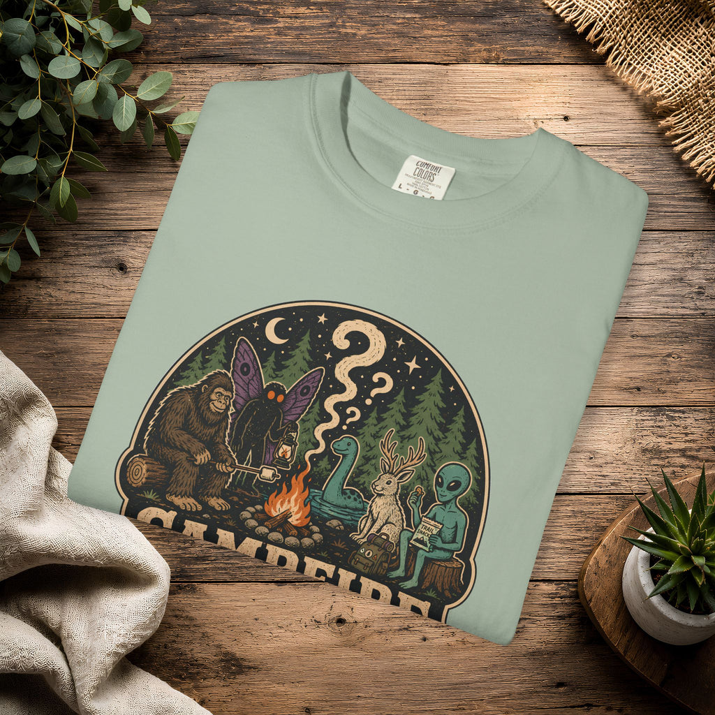 Campfire Cryptid Roll Call T-Shirt — Vintage Camping Patch Graphic
