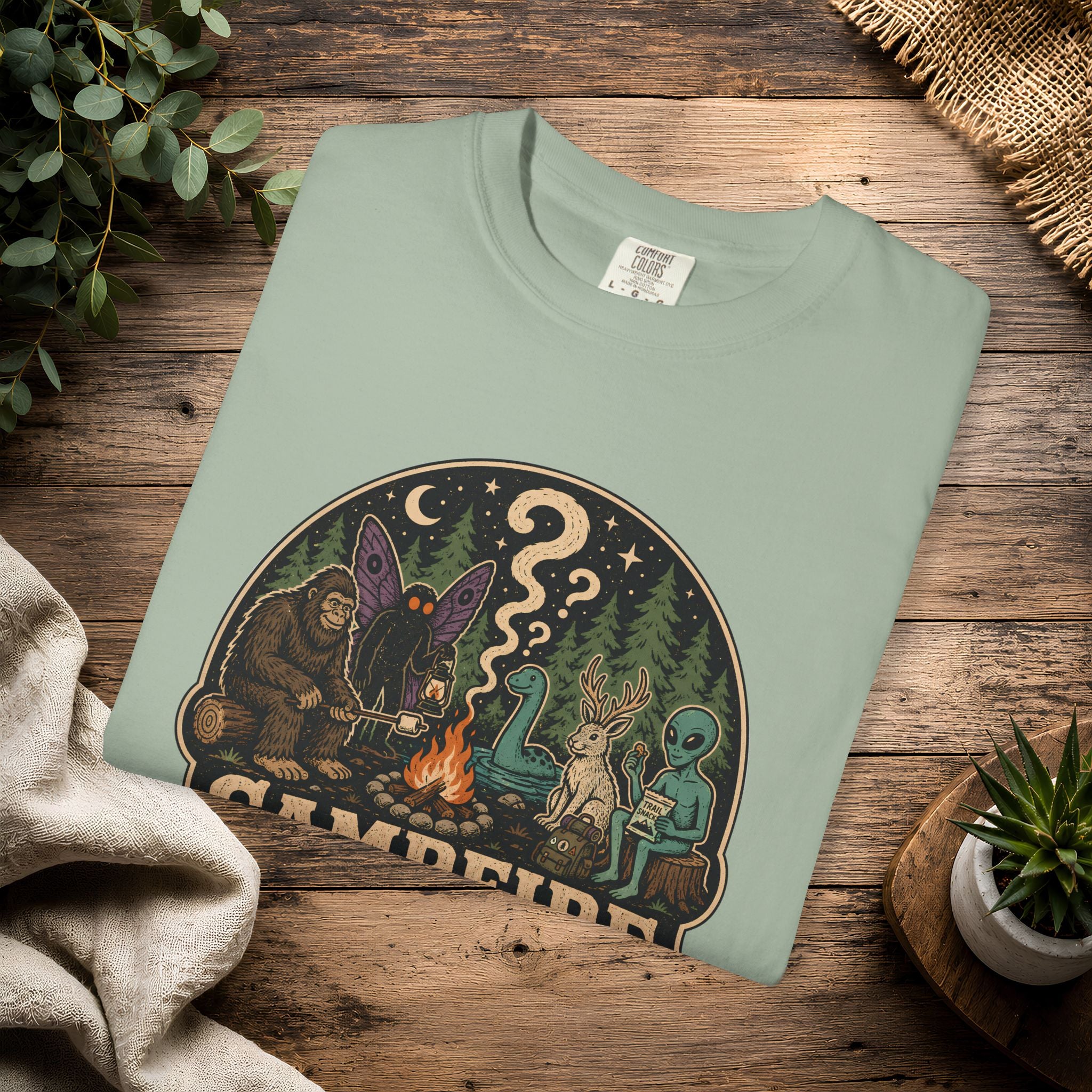 Campfire Cryptid Roll Call T-Shirt — Vintage Camping Patch Graphic
