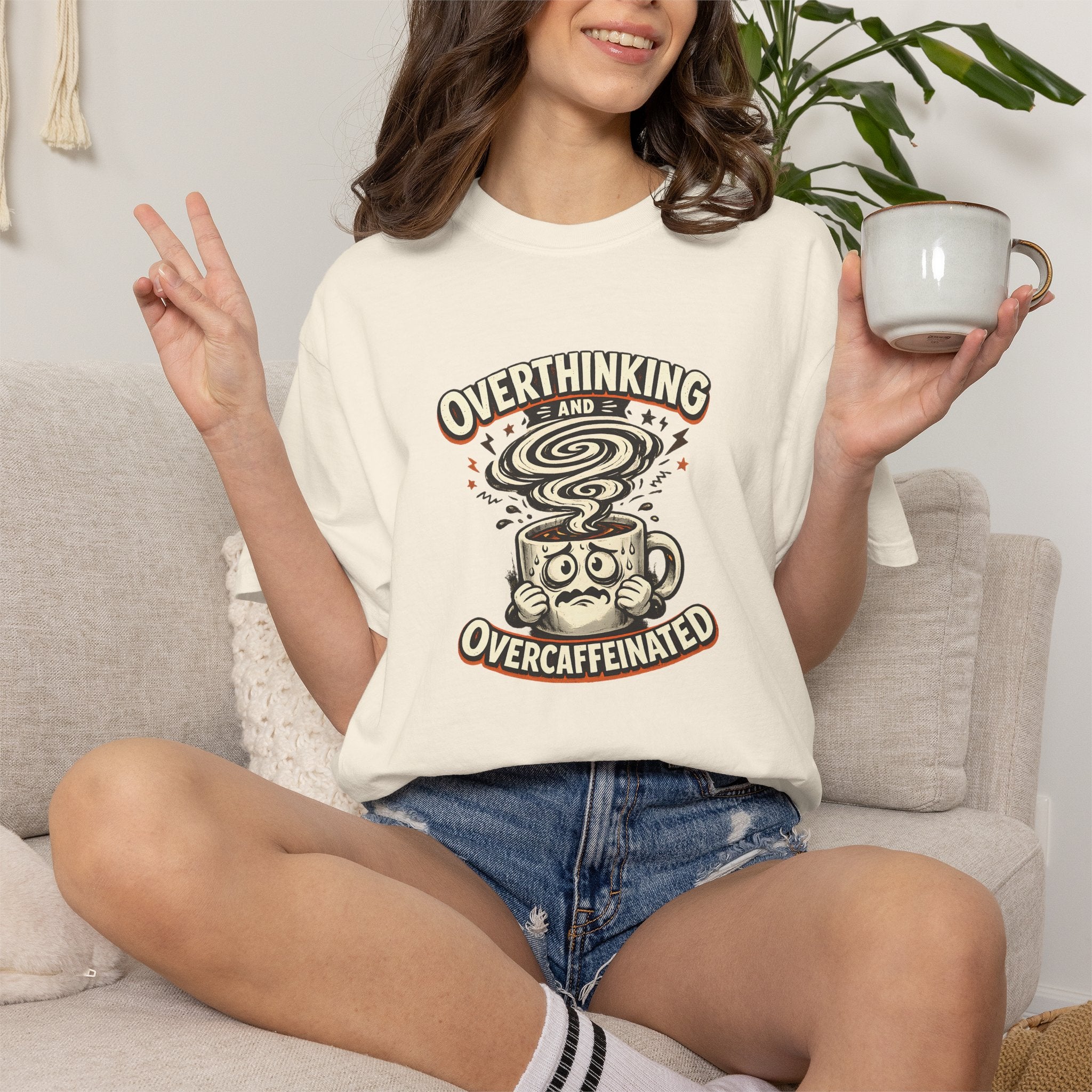 Overthinking & Overcaffeinated T-Shirt — Funny Coffee & Anxiety Graphic Tee