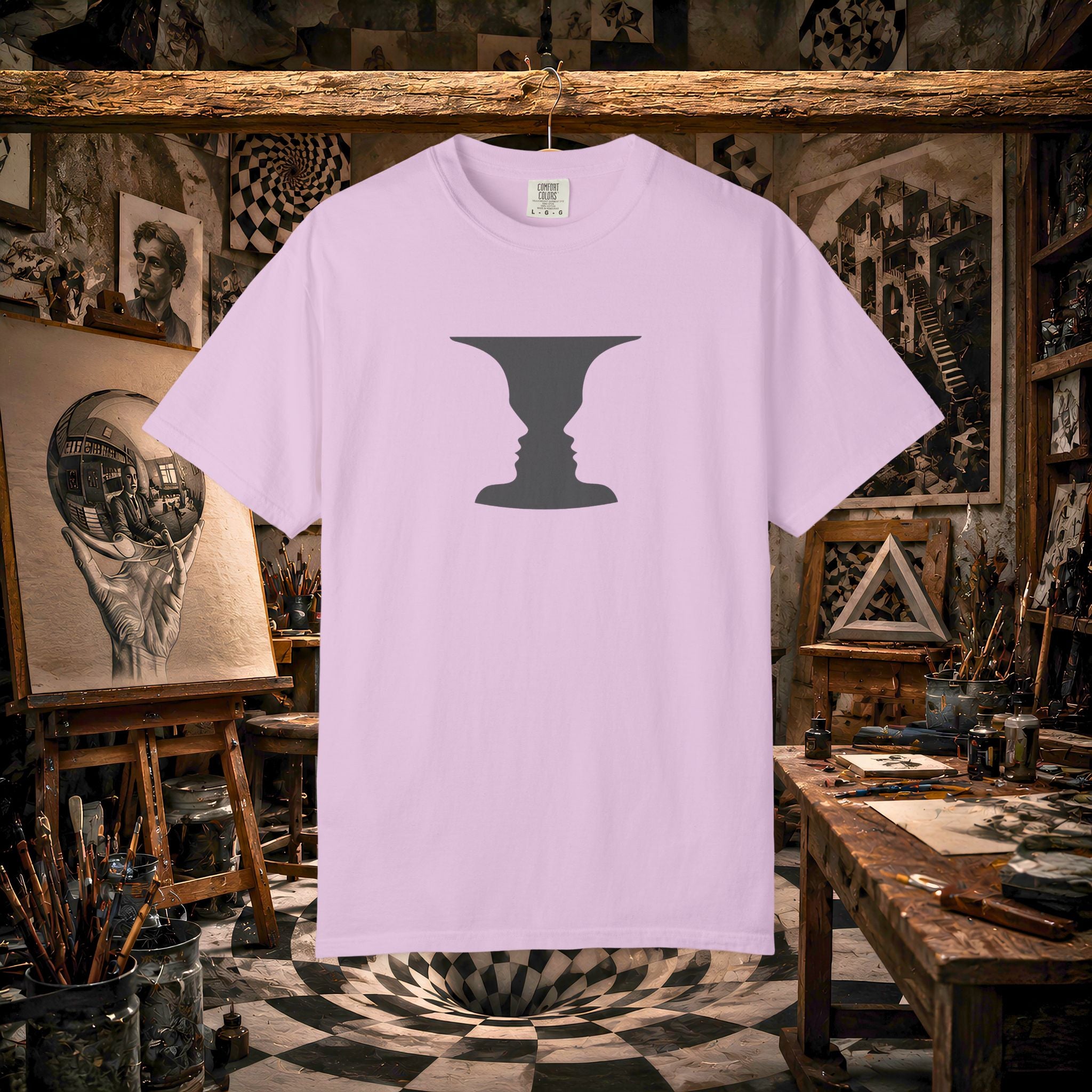 Optical Illusion Vase T-Shirt — Rubin’s Face Profile Graphic Tee