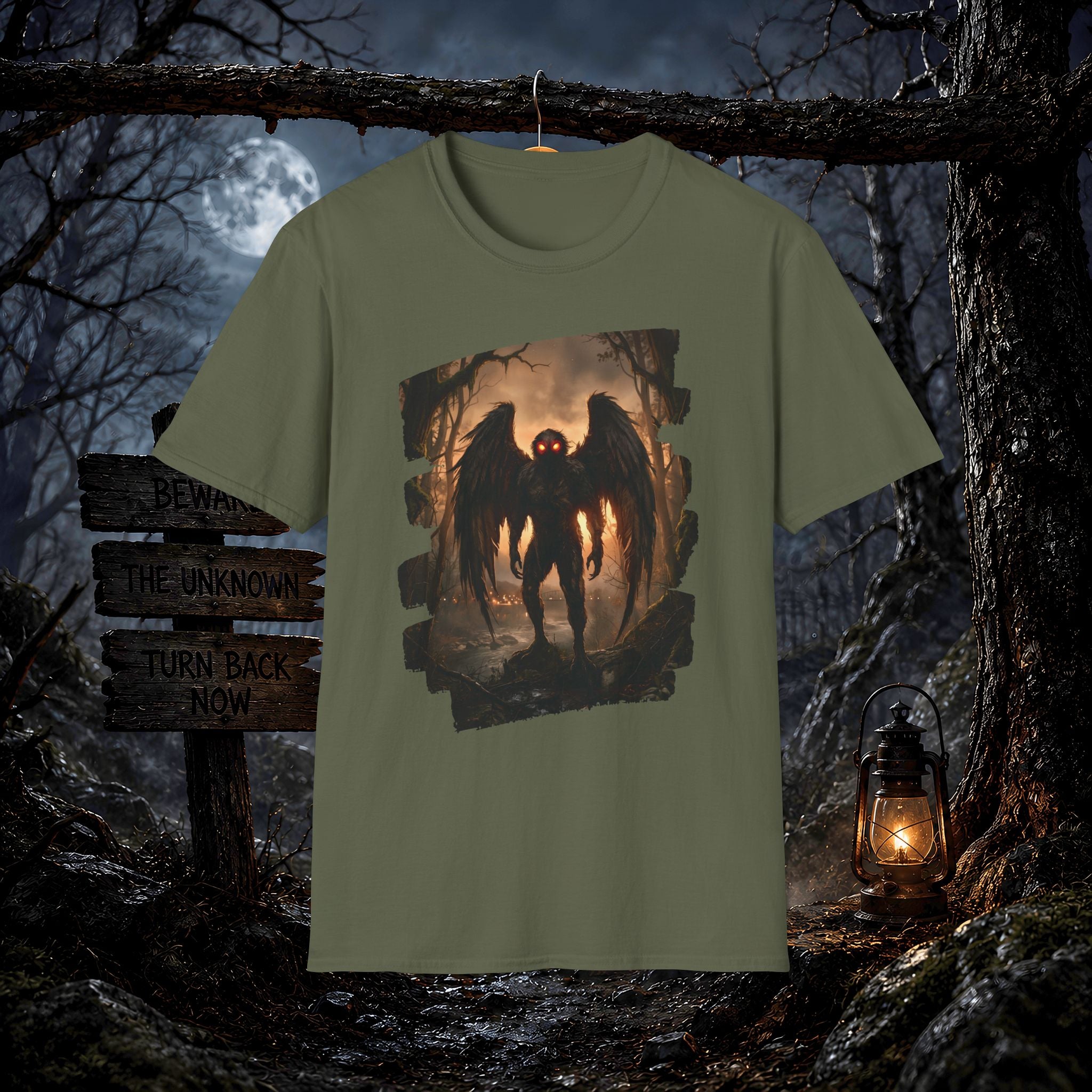 Mothman Cryptid Illustration T-Shirt | Dark Horror Graphic