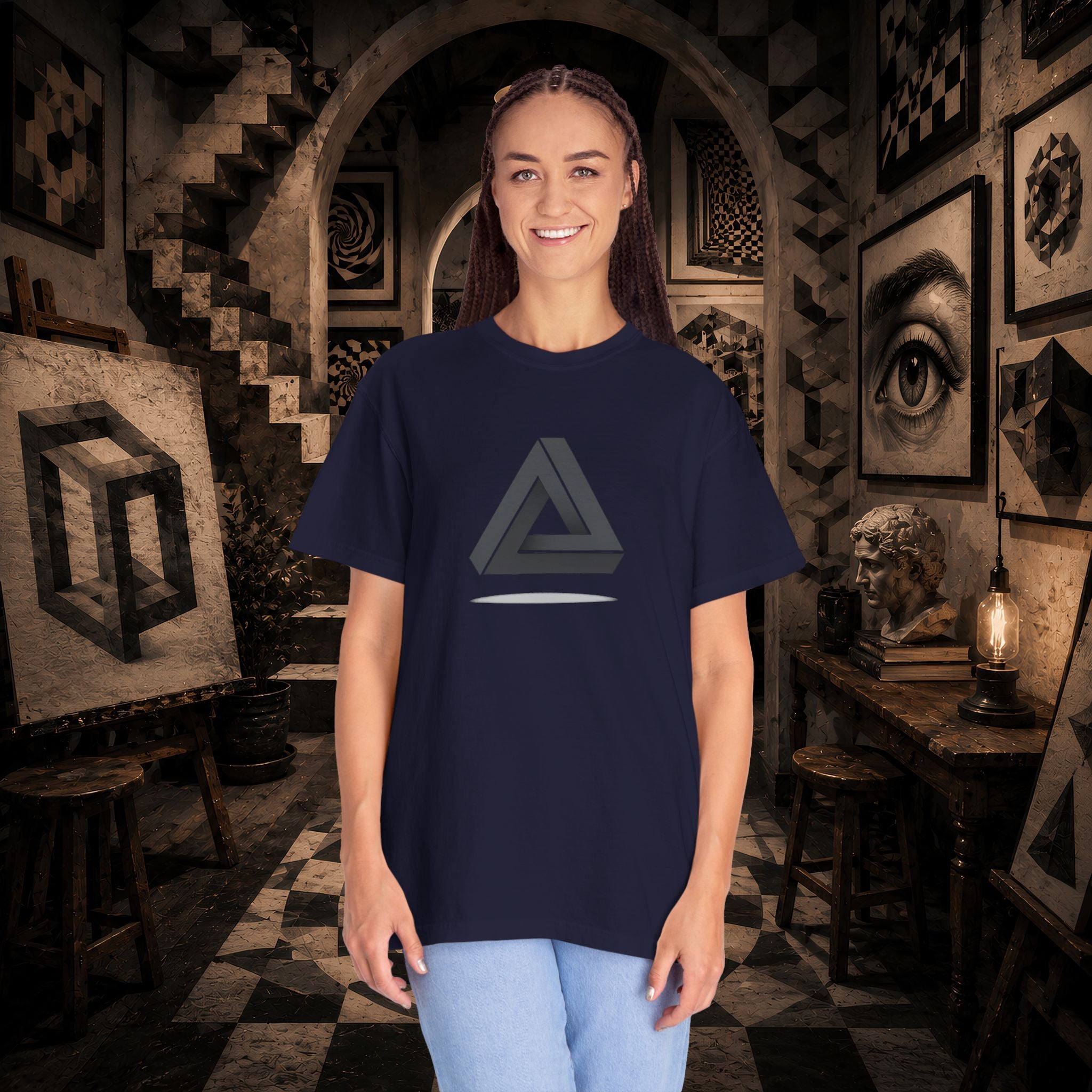 Optical Illusion Triangle T-Shirt — Geometric Penrose Design