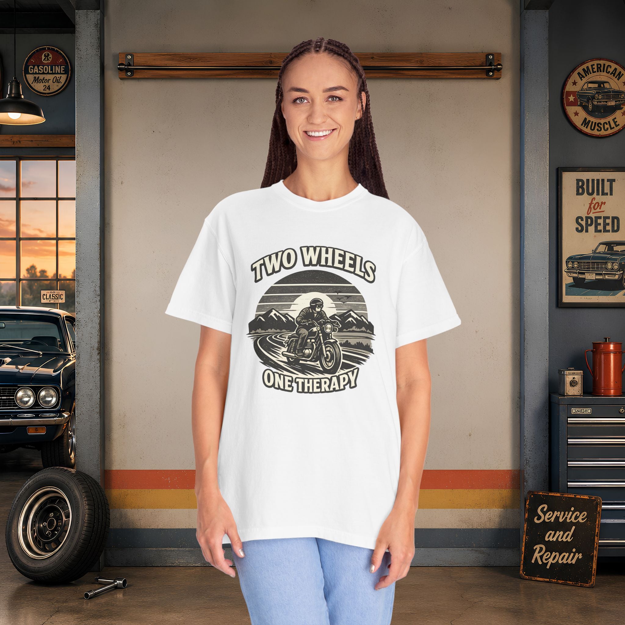 Motorcycle T-Shirt – "Two Wheels One Therapy" Rider Tee