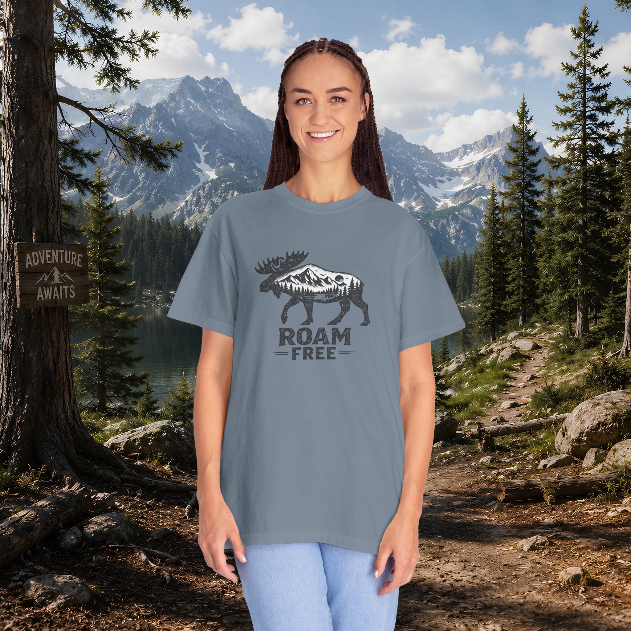Roam Free Moose T-Shirt — Outdoorsy Nature Graphic Tee