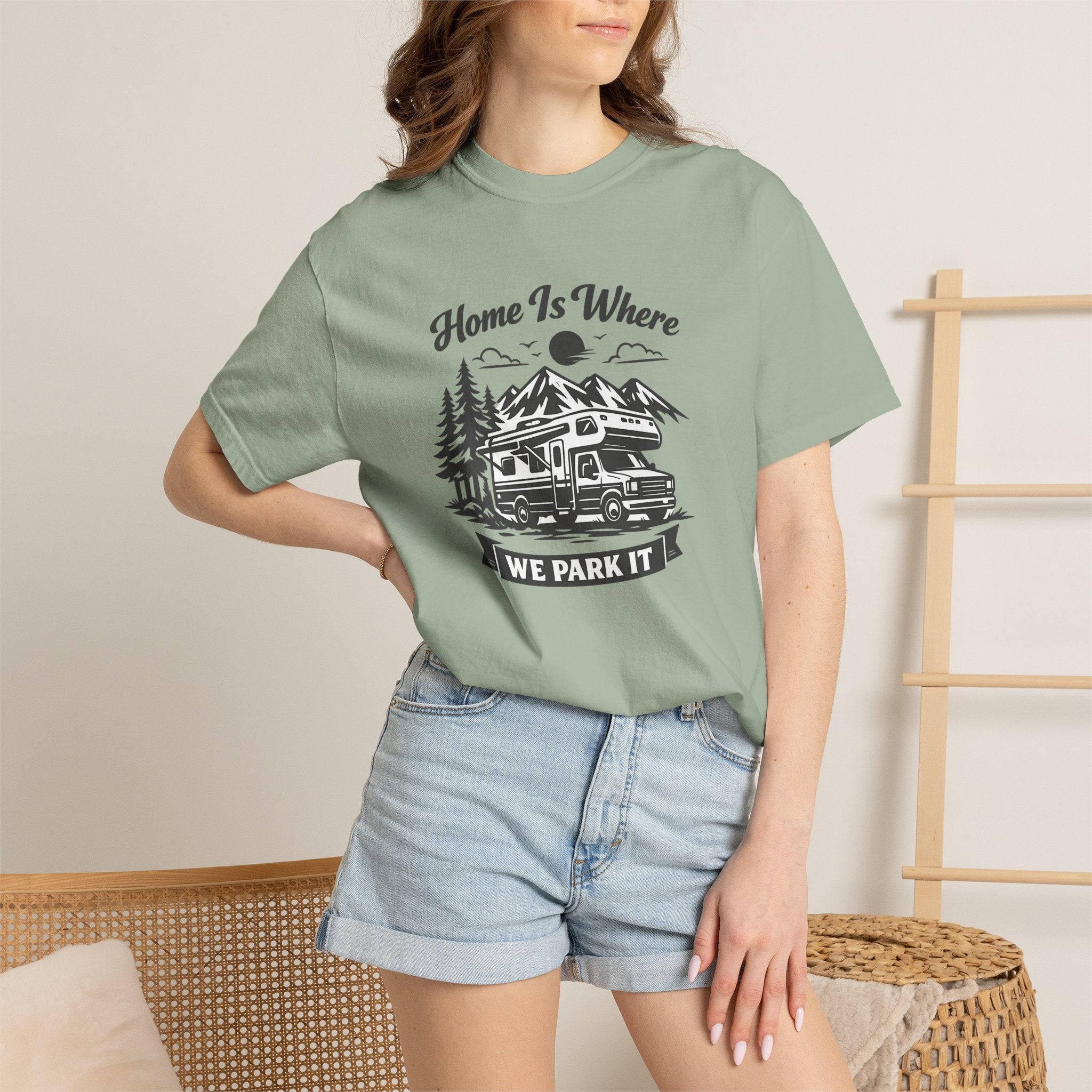 RV Camper T-Shirt — "Home Is Where We Park It" Graphic Tee for RV & van life lovers