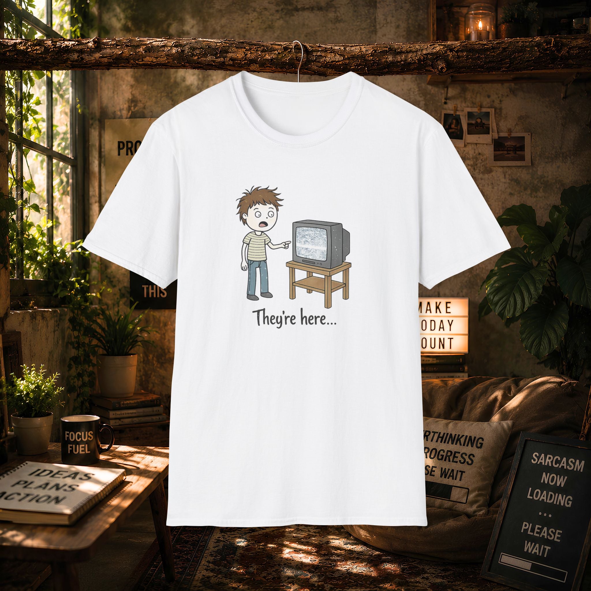 Poltergeist Film Based Theyre Here TV Static T-Shirt | Retro Horror Cartoon