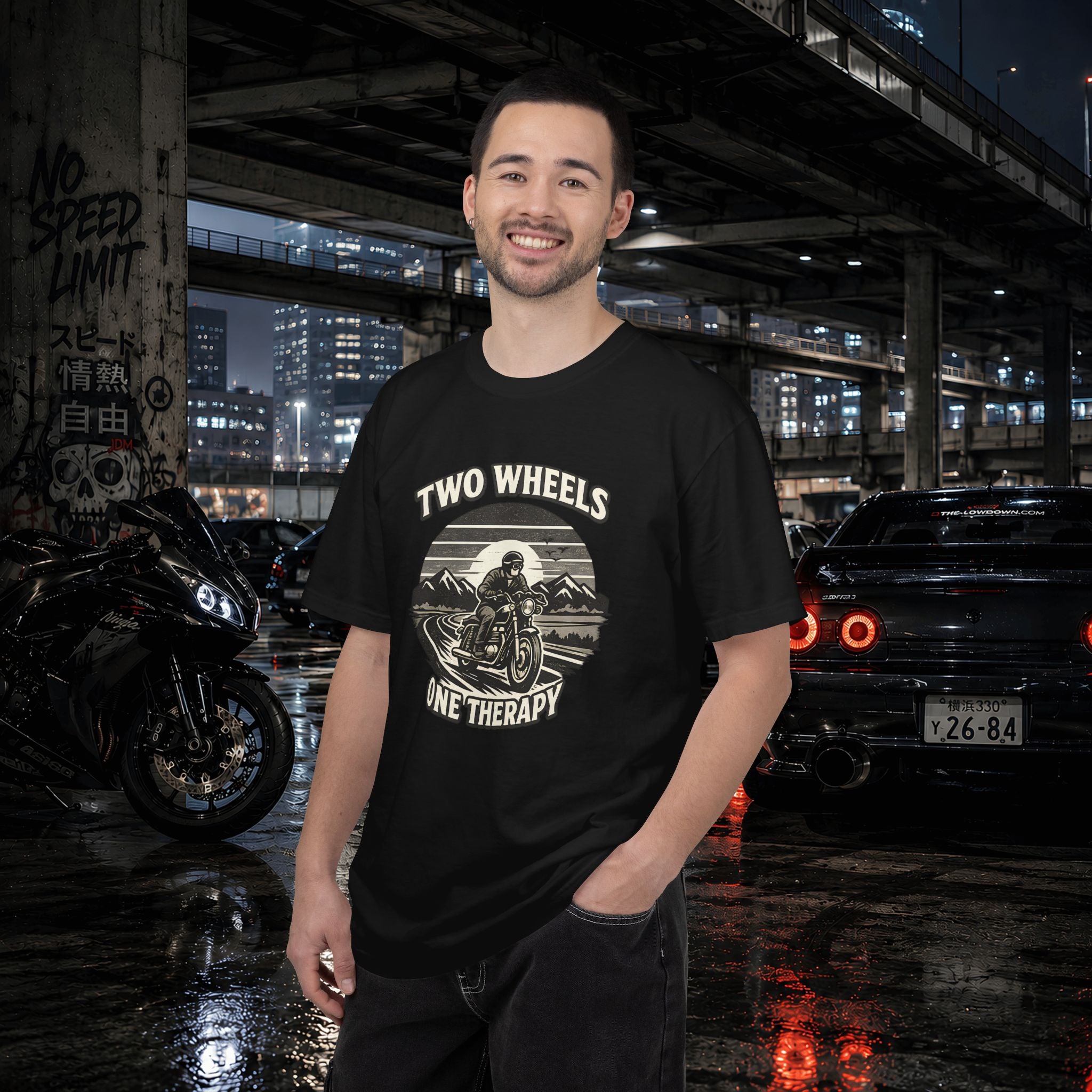 Motorcycle T-Shirt – "Two Wheels One Therapy" Rider Tee