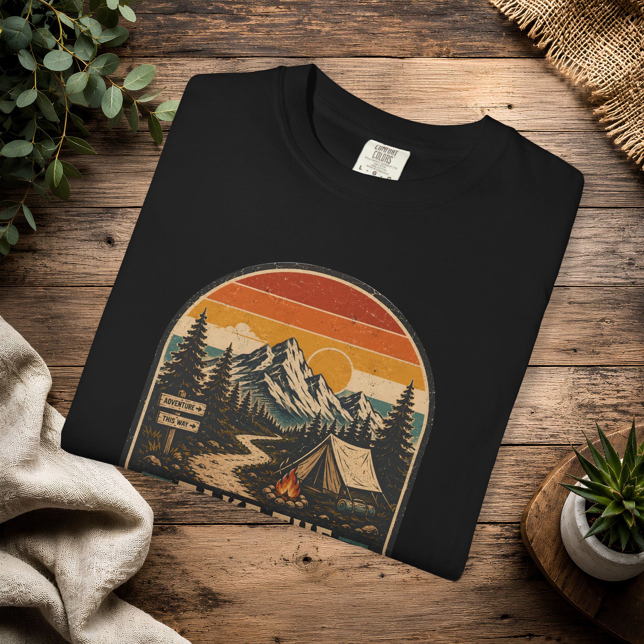 Scenic Route Camping T-Shirt — Retro Mountains & Tent Outdoor Tee