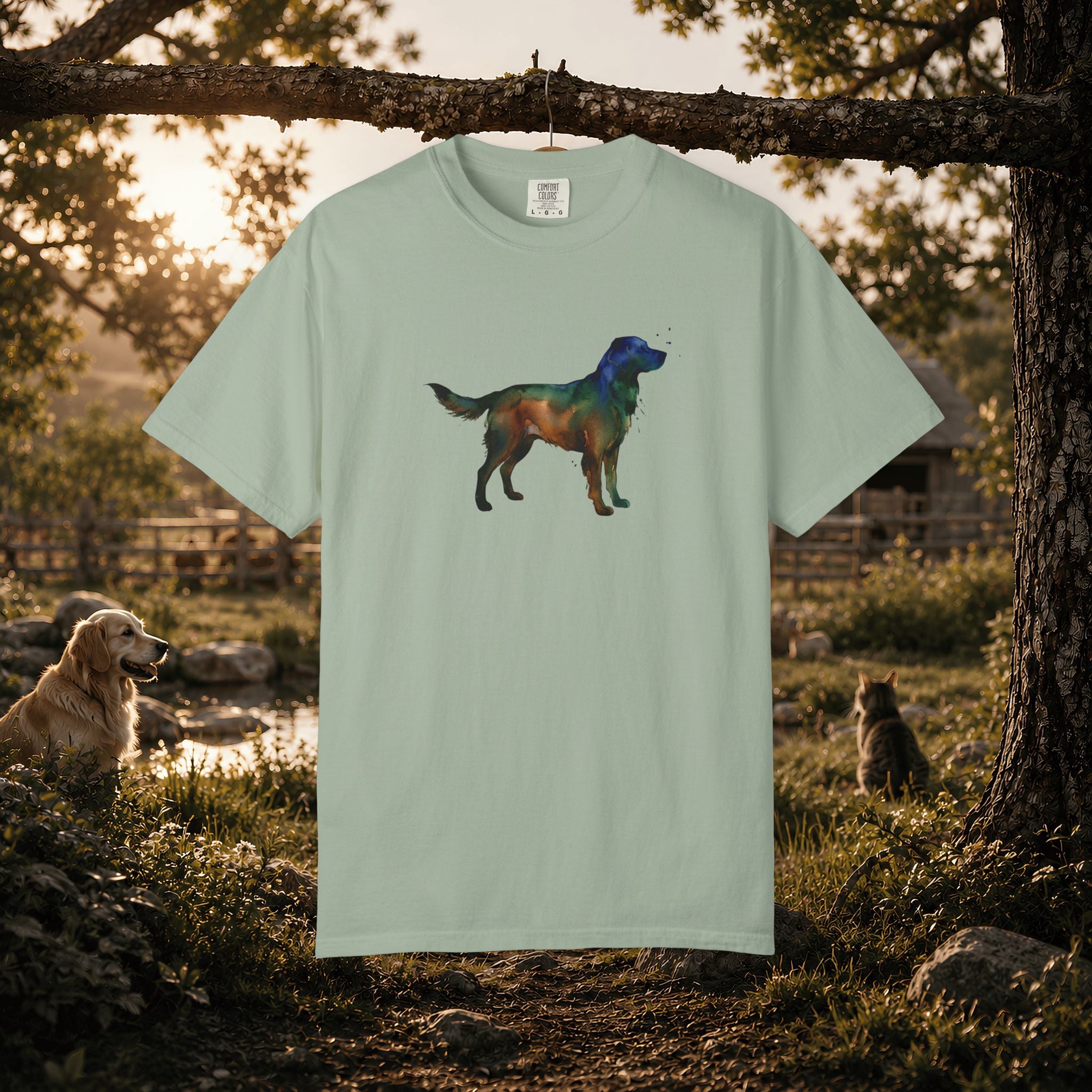 Golden Retriever Silhouette T-Shirt — Colorful Dog Graphic Tee for Pet Lovers