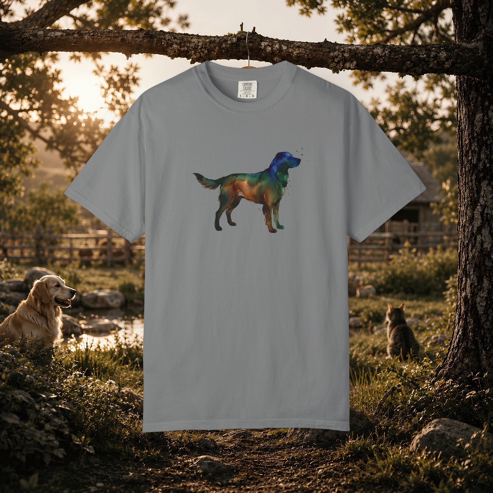 Golden Retriever Silhouette T-Shirt — Colorful Dog Graphic Tee for Pet Lovers