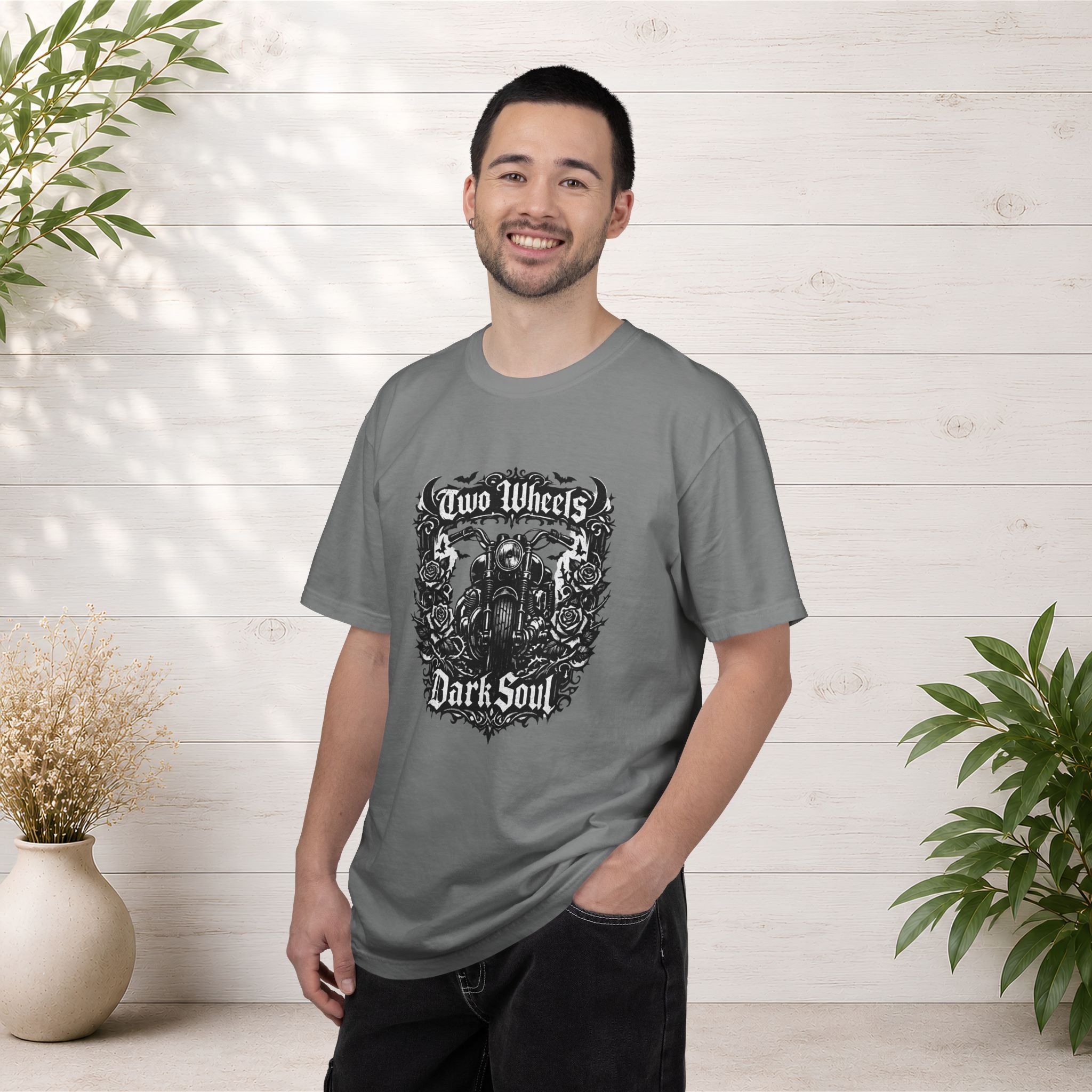 Dark Soul Motorcycle T-Shirt — "Two Wheels Dark Soul" Biker Graphic Tee