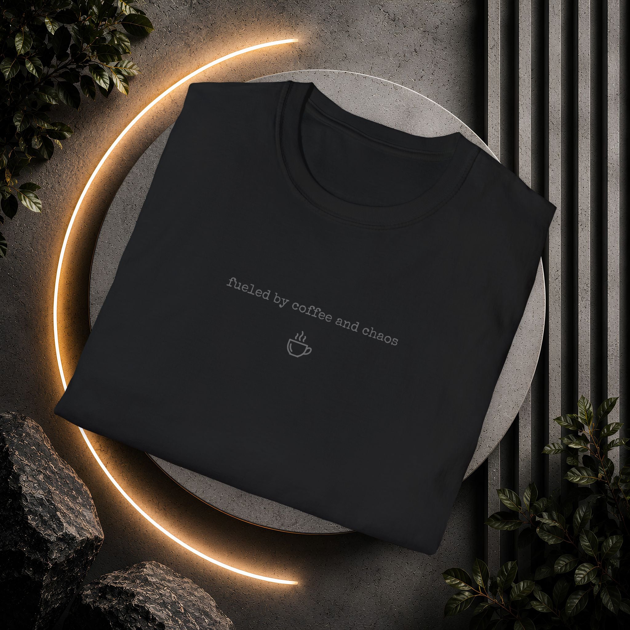 Fueled by Coffee and Chaos T-Shirt | Minimal Slogan Tee