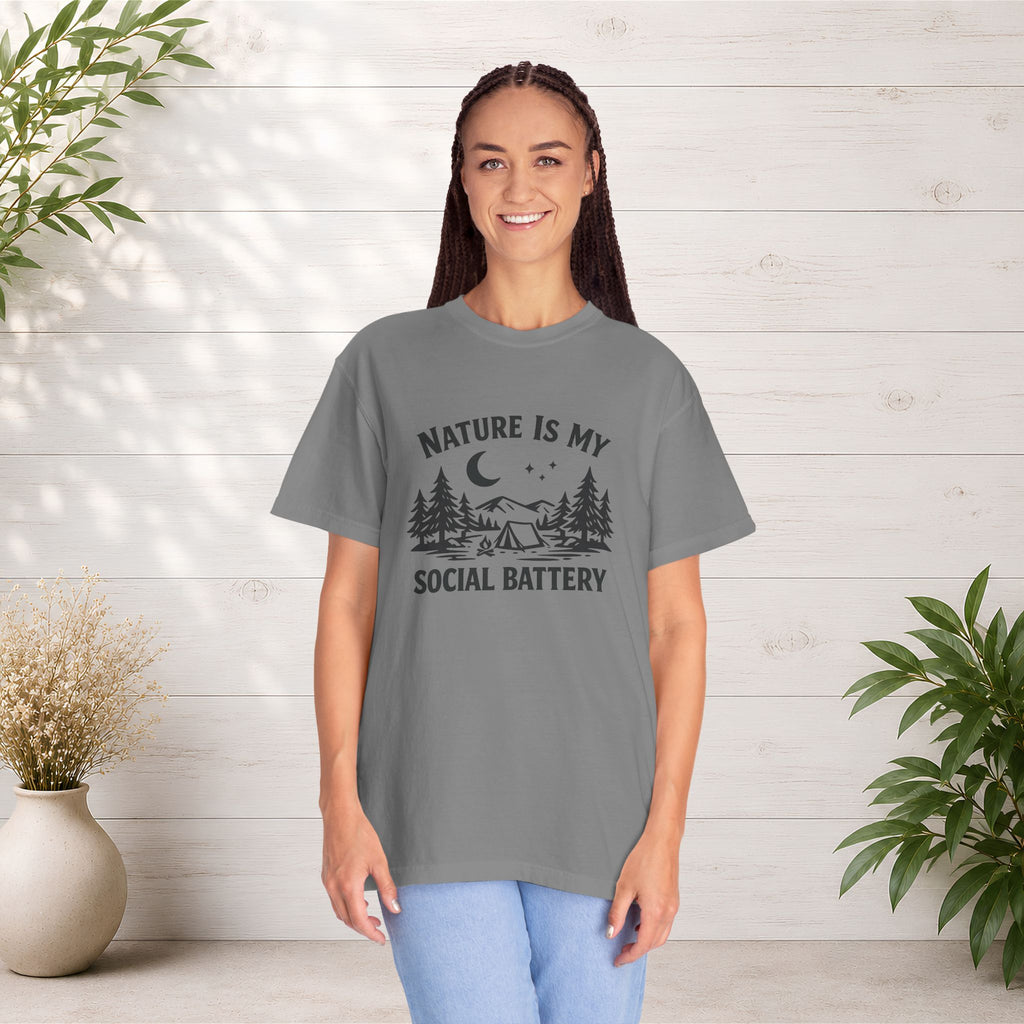 Nature Is My Social Battery T-Shirt — Outdoor Enthusiast Graphic Tee