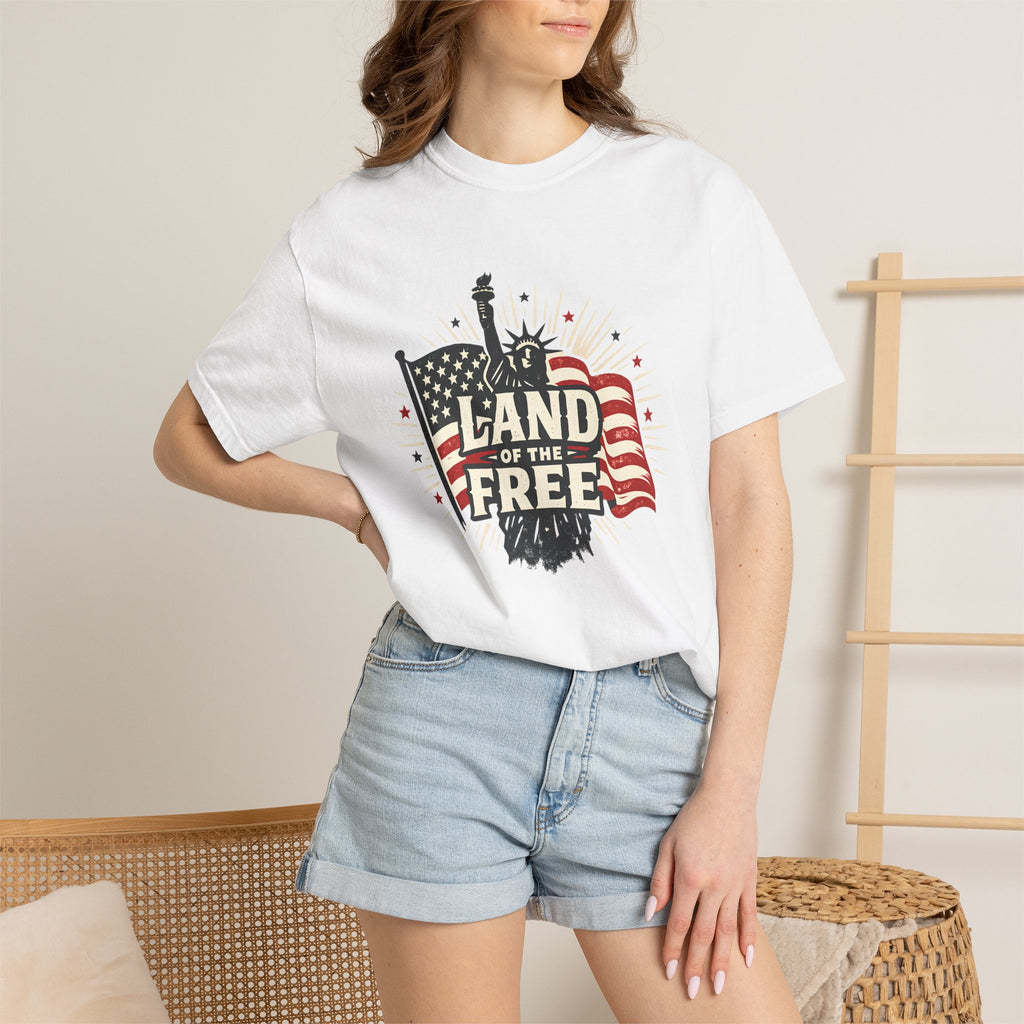 Land of the Free T-Shirt – Patriotic American Flag & Statue of Liberty Graphic