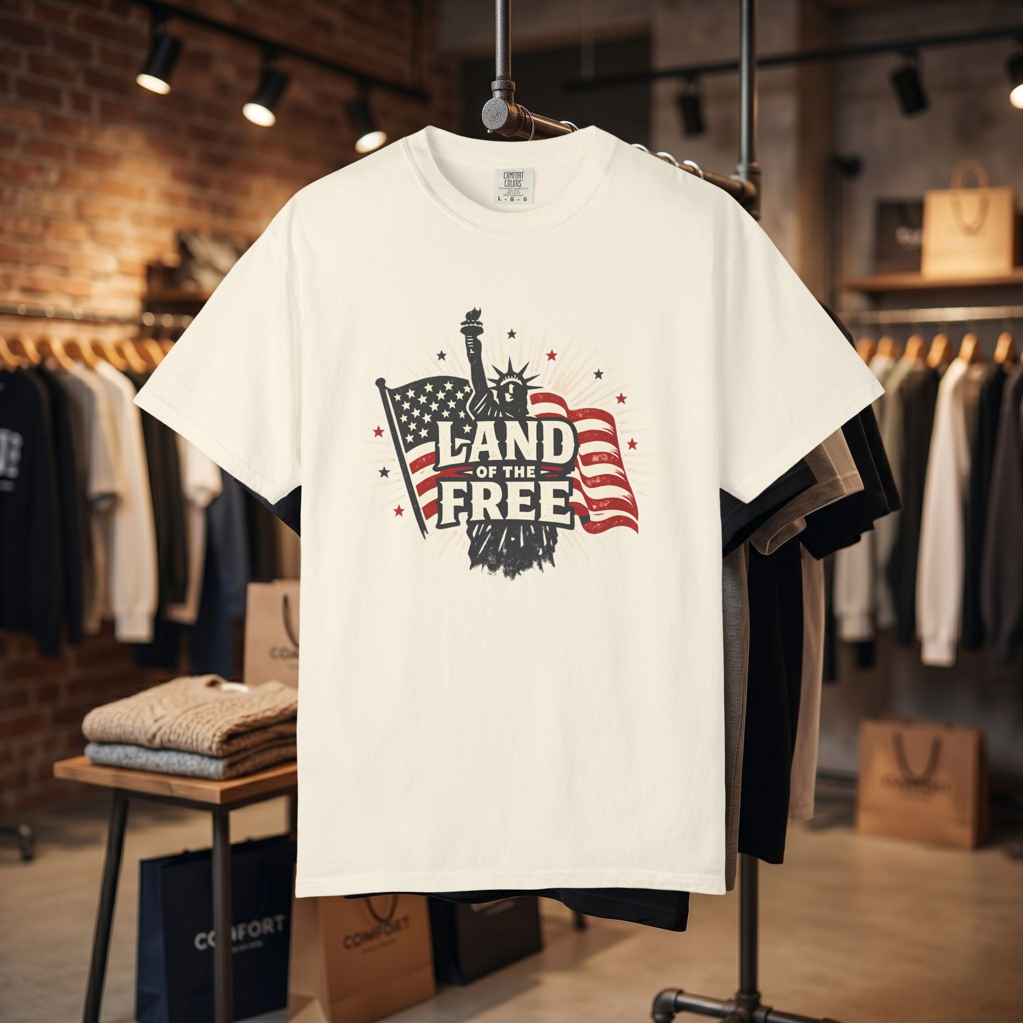 Land of the Free T-Shirt – Patriotic American Flag & Statue of Liberty Graphic