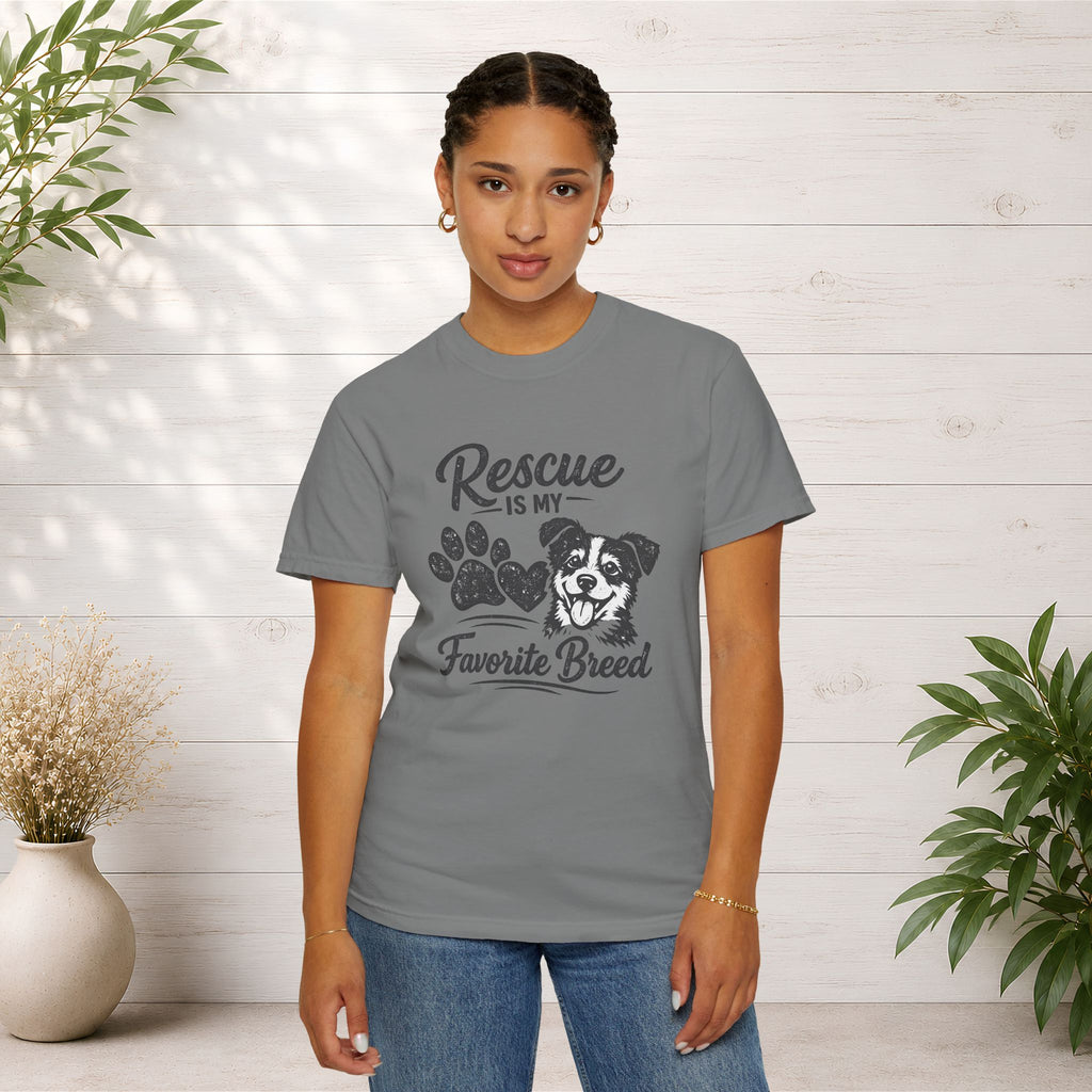Rescue Is My Favorite Breed T-Shirt — Dog Rescue Paw Print Tee