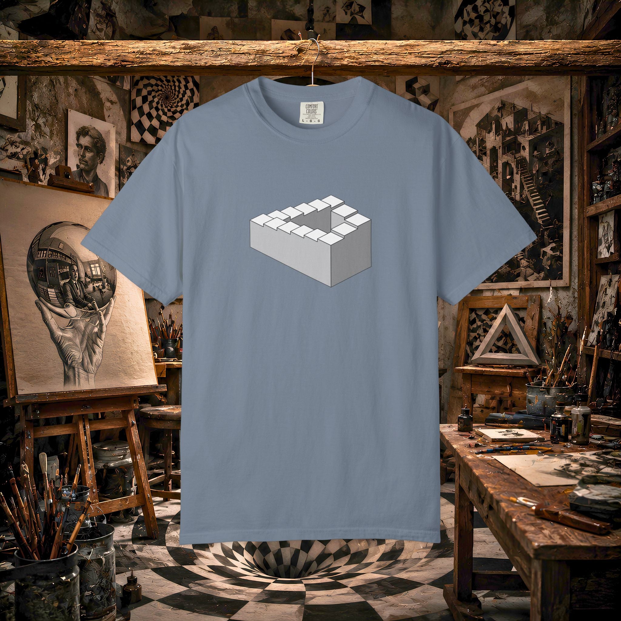 Optical Illusion Staircase Tee — Impossible Step Graphic T-Shirt