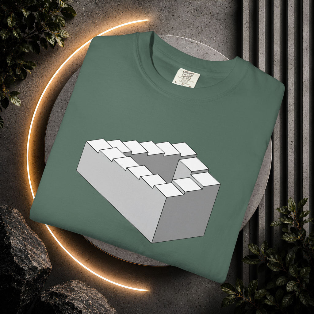 Optical Illusion Staircase Tee — Impossible Step Graphic T-Shirt