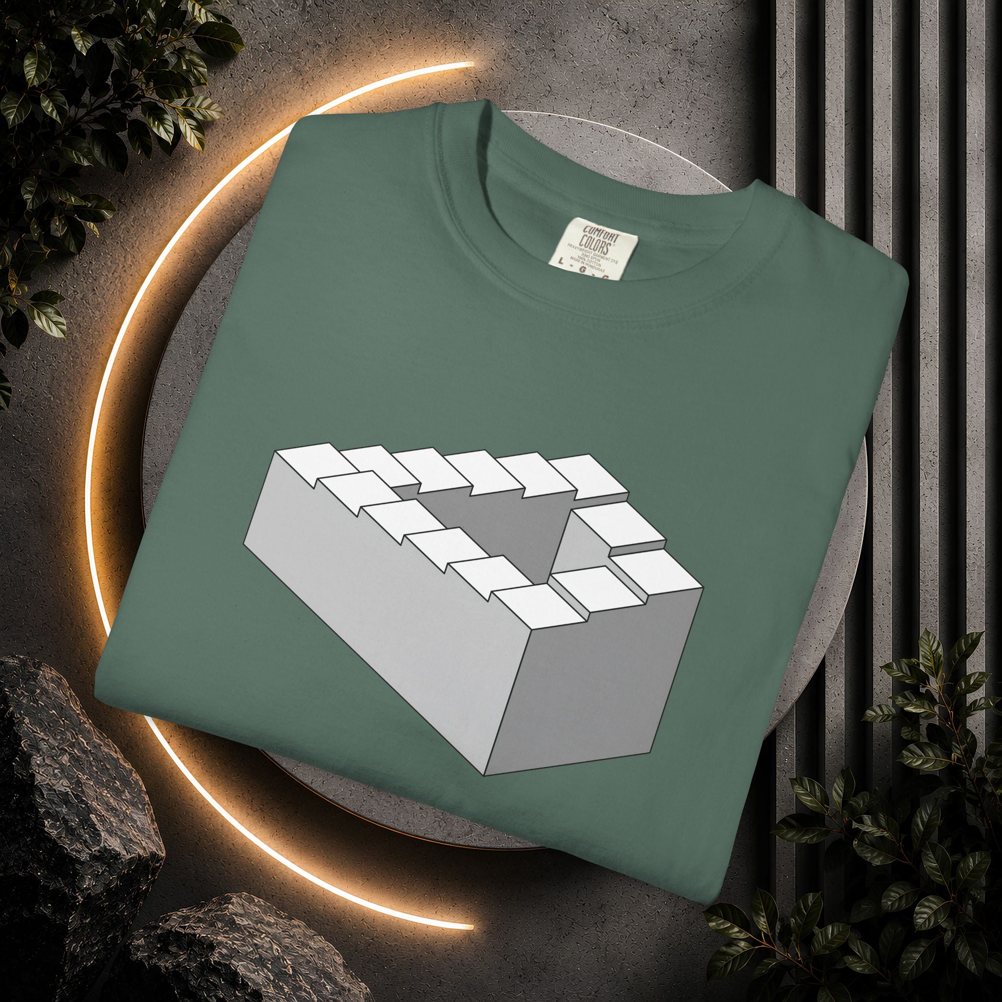 Optical Illusion Staircase Tee — Impossible Step Graphic T-Shirt