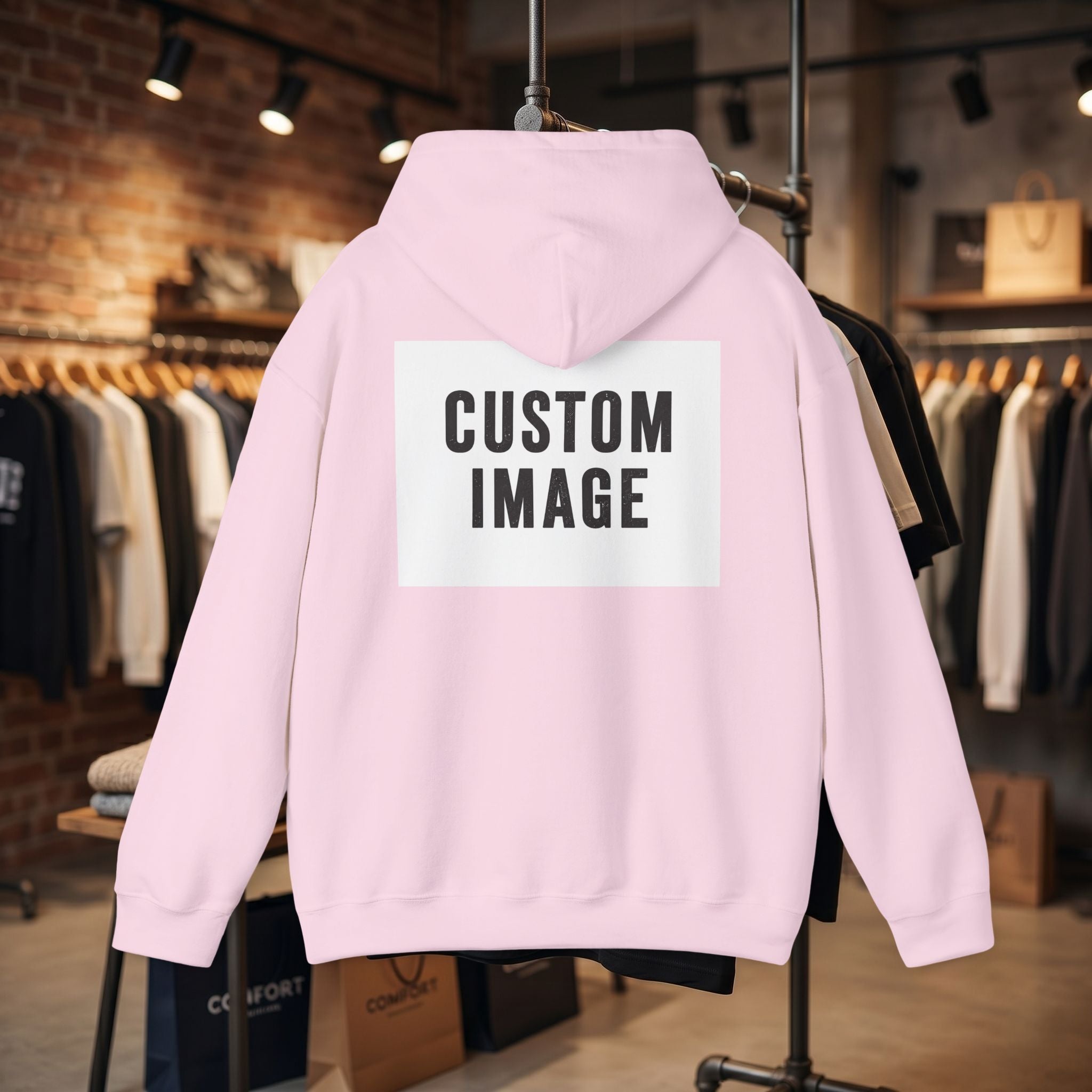 Custom Front Small Left and Back Image Hoodie — Personalized White Pullover Hooded Sweatshirt