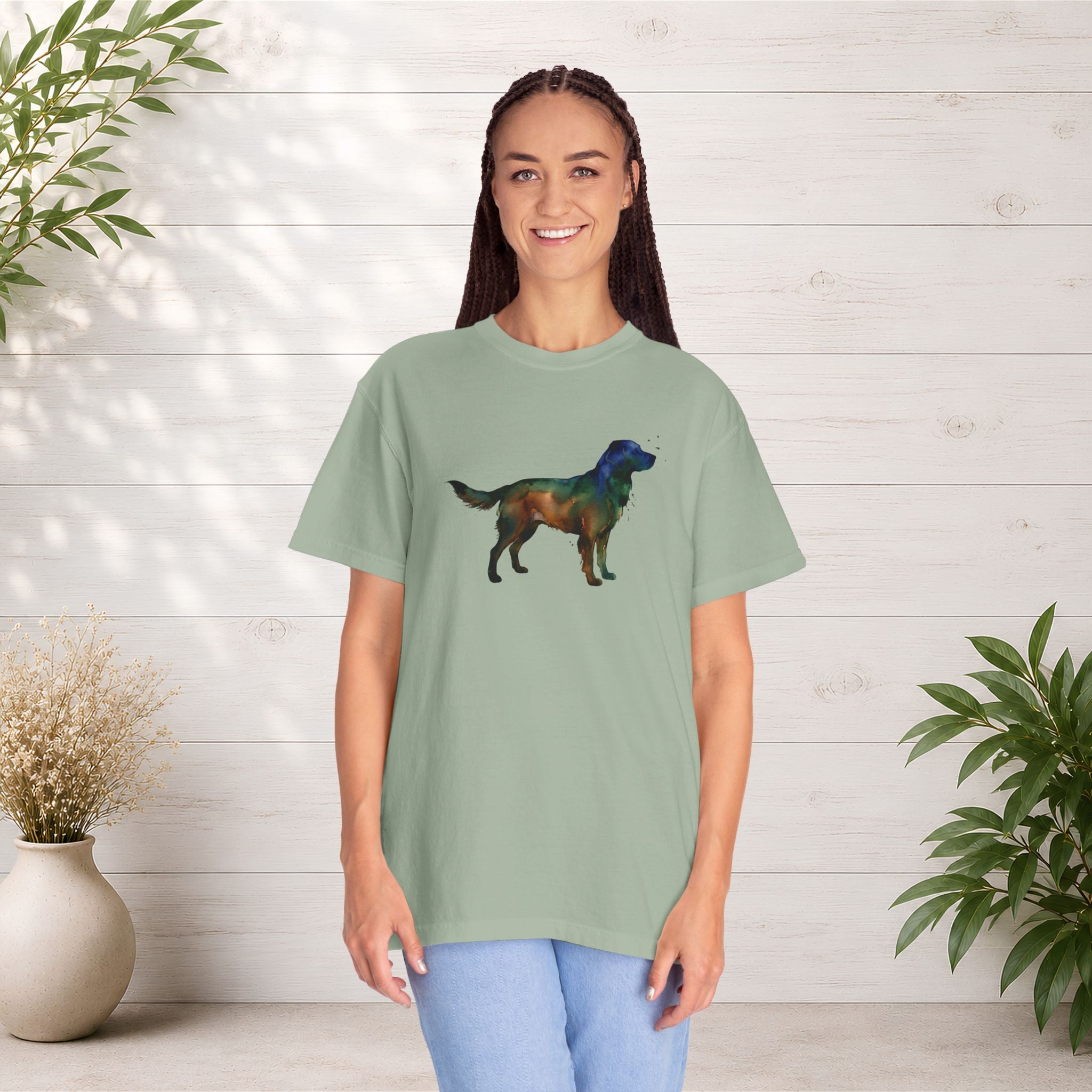 Golden Retriever Silhouette T-Shirt — Colorful Dog Graphic Tee for Pet Lovers