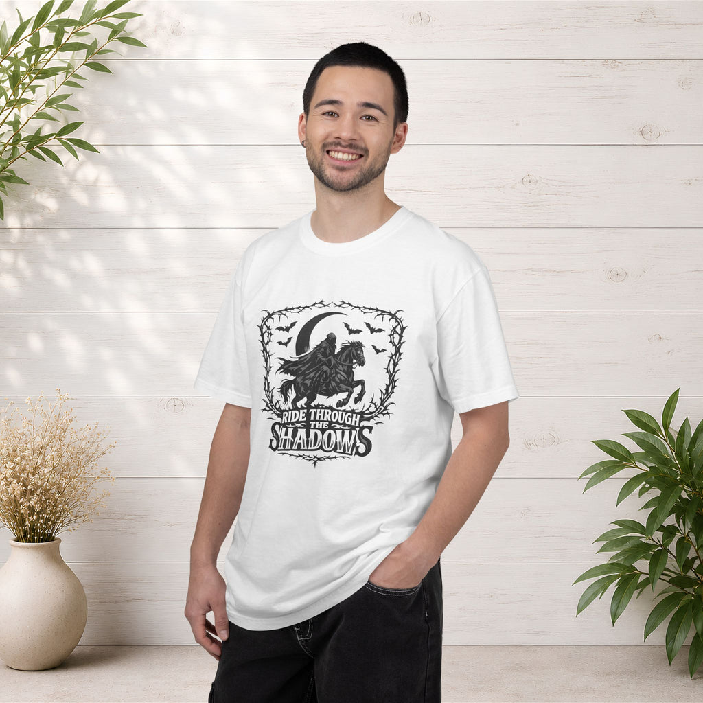 Ride Through Shadows T-Shirt — Gothic Raven Horse Moon Design