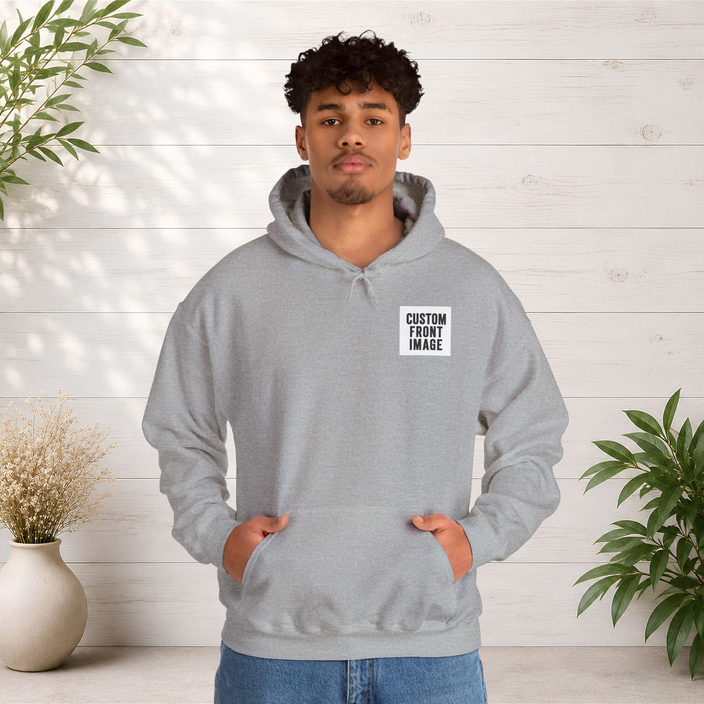 Custom Front Small Left Image Hoodie — Personalized White Pullover Hooded Sweatshirt