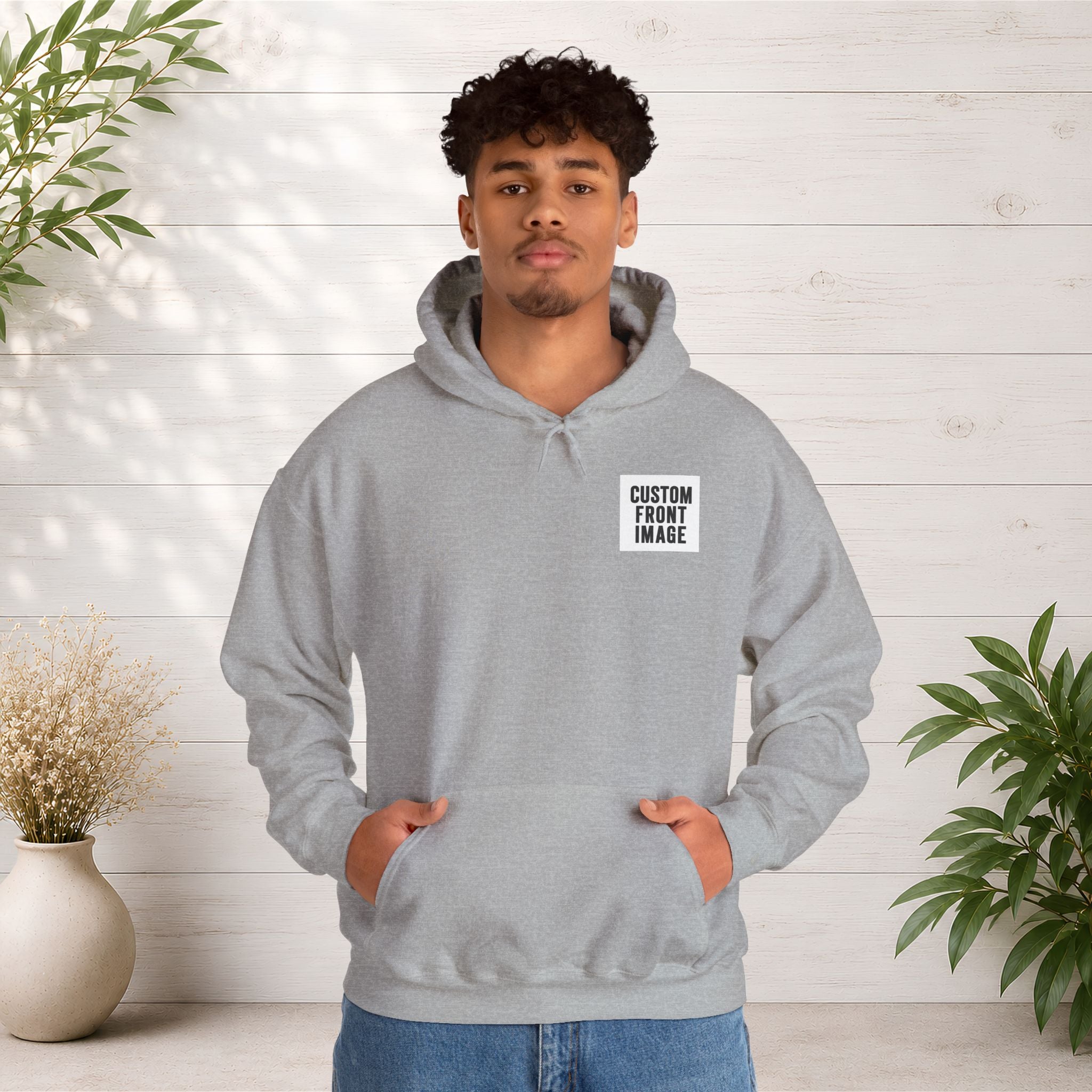Custom Front Small Left Image Hoodie — Personalized White Pullover Hooded Sweatshirt