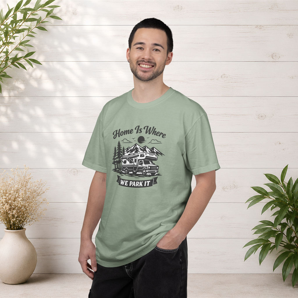 RV Camper T-Shirt — "Home Is Where We Park It" Graphic Tee for RV & van life lovers