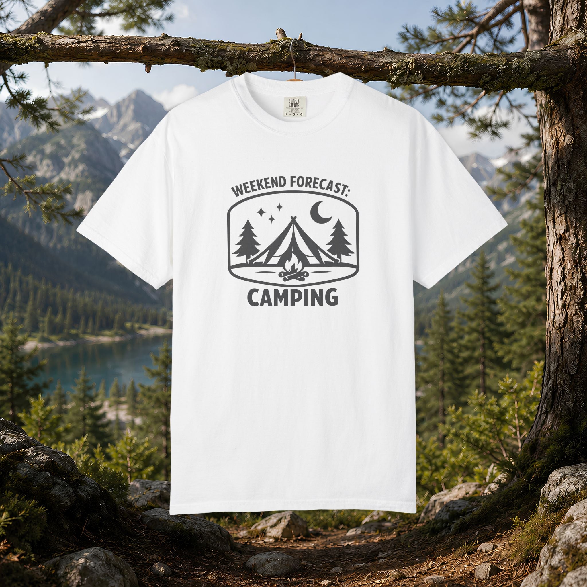 Camping T-Shirt — "Weekend Forecast: Camping" Outdoor Adventure Tee