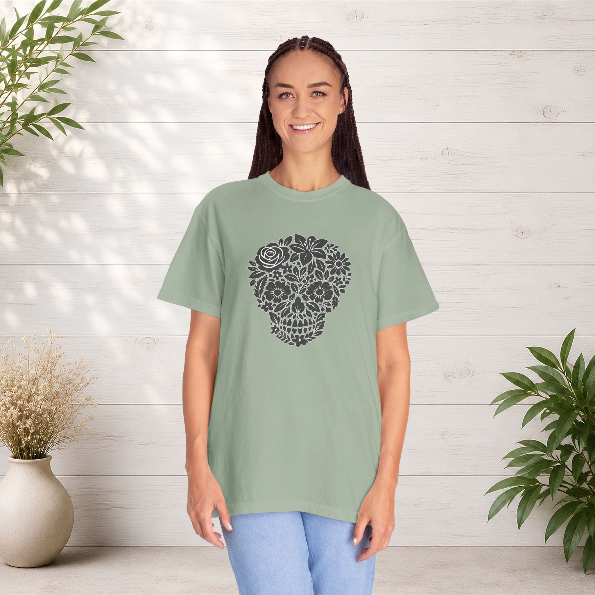 Floral Sugar Skull T-Shirt — Day of the Dead Floral Skull Tee
