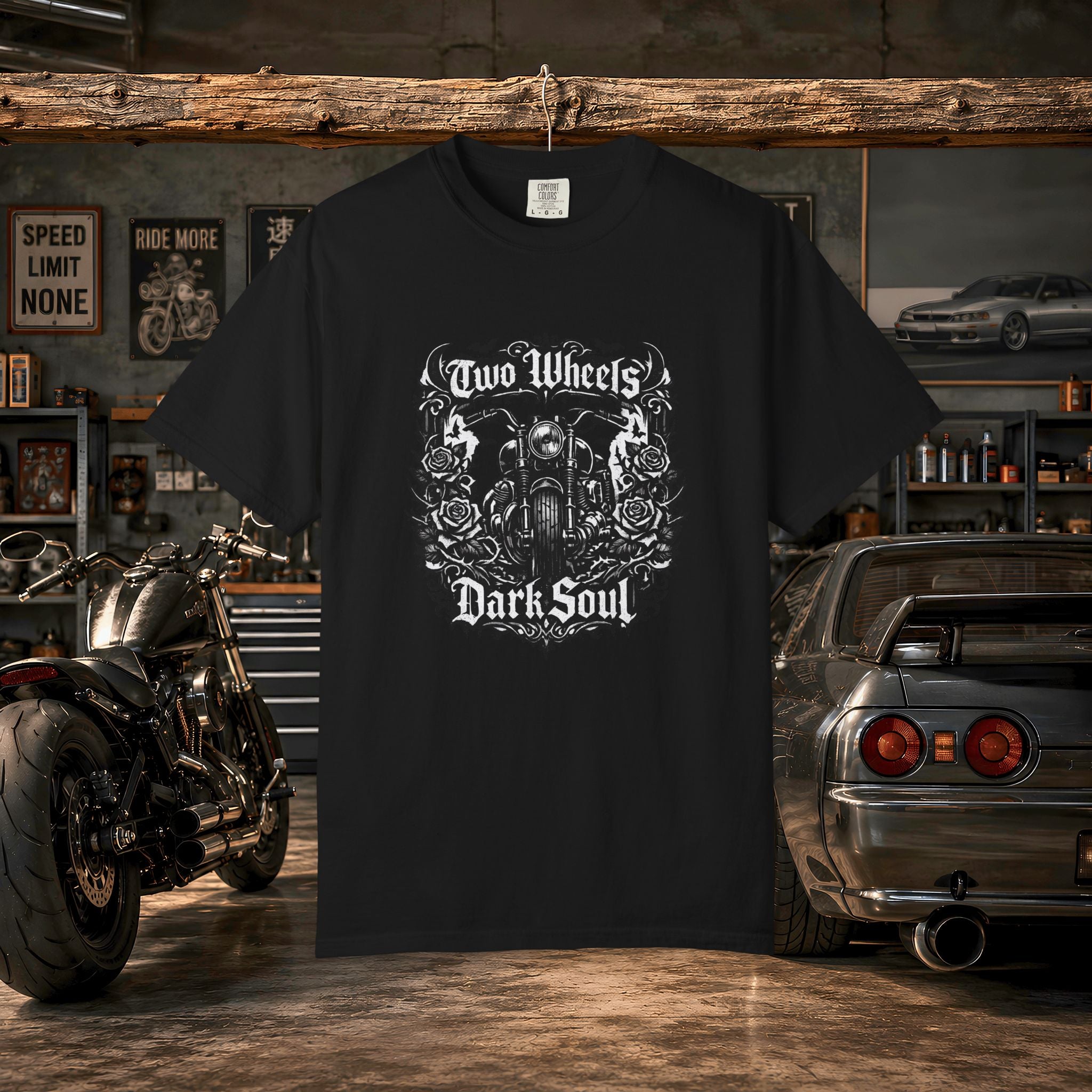 Dark Soul Motorcycle T-Shirt — "Two Wheels Dark Soul" Biker Graphic Tee