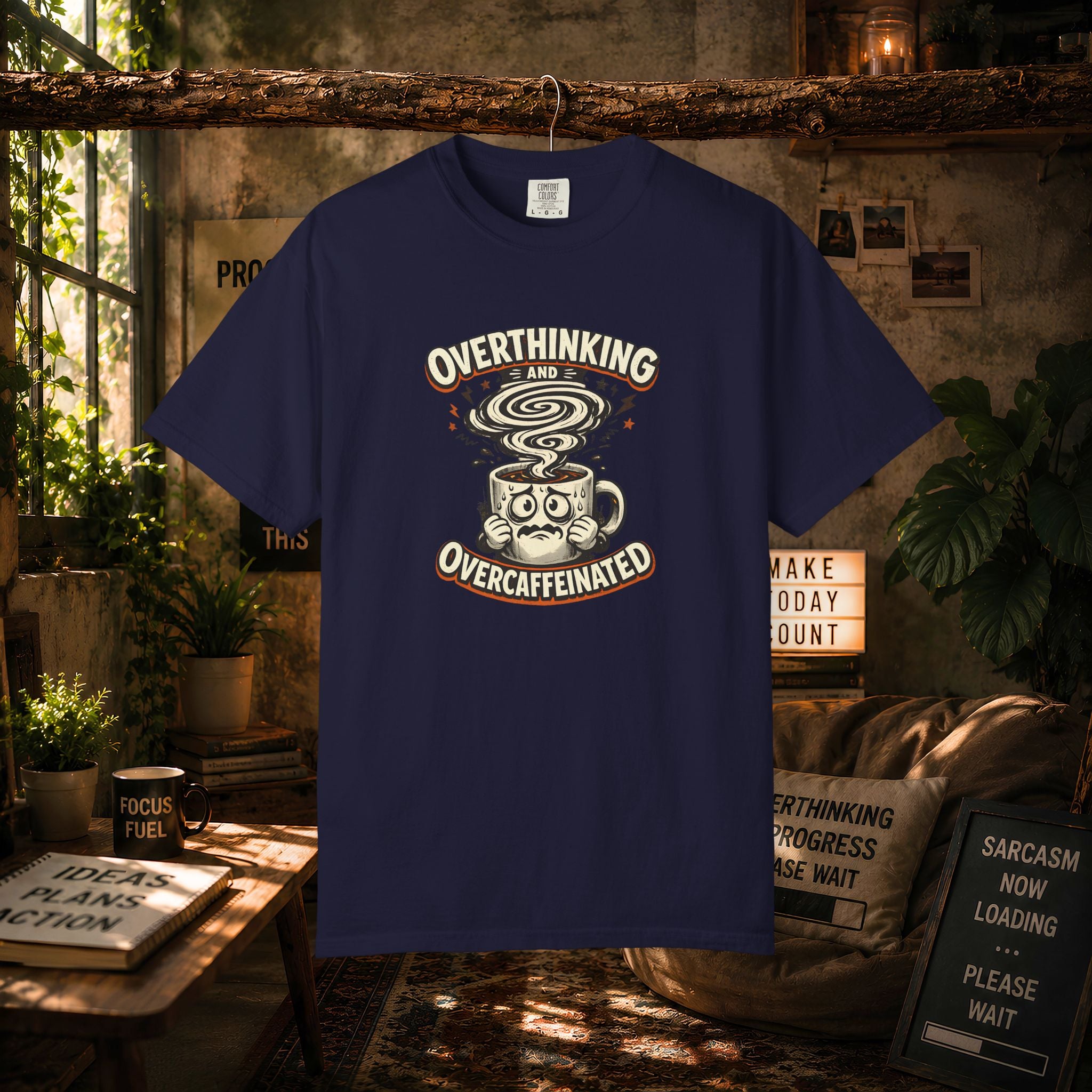 Overthinking & Overcaffeinated T-Shirt — Funny Coffee & Anxiety Graphic Tee