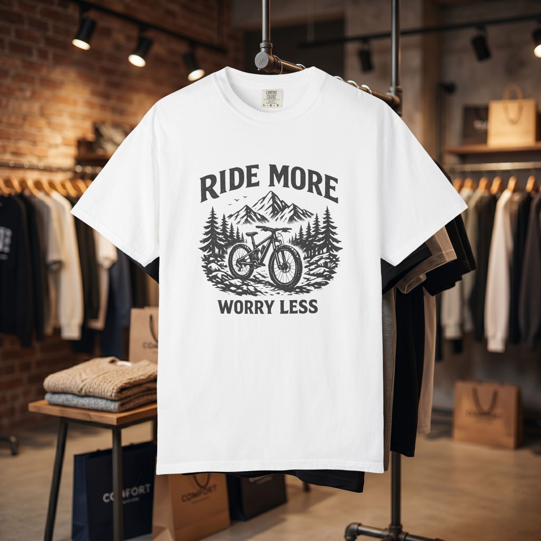 Ride More Worry Less T-Shirt — Mountain Bike Adventure Tee