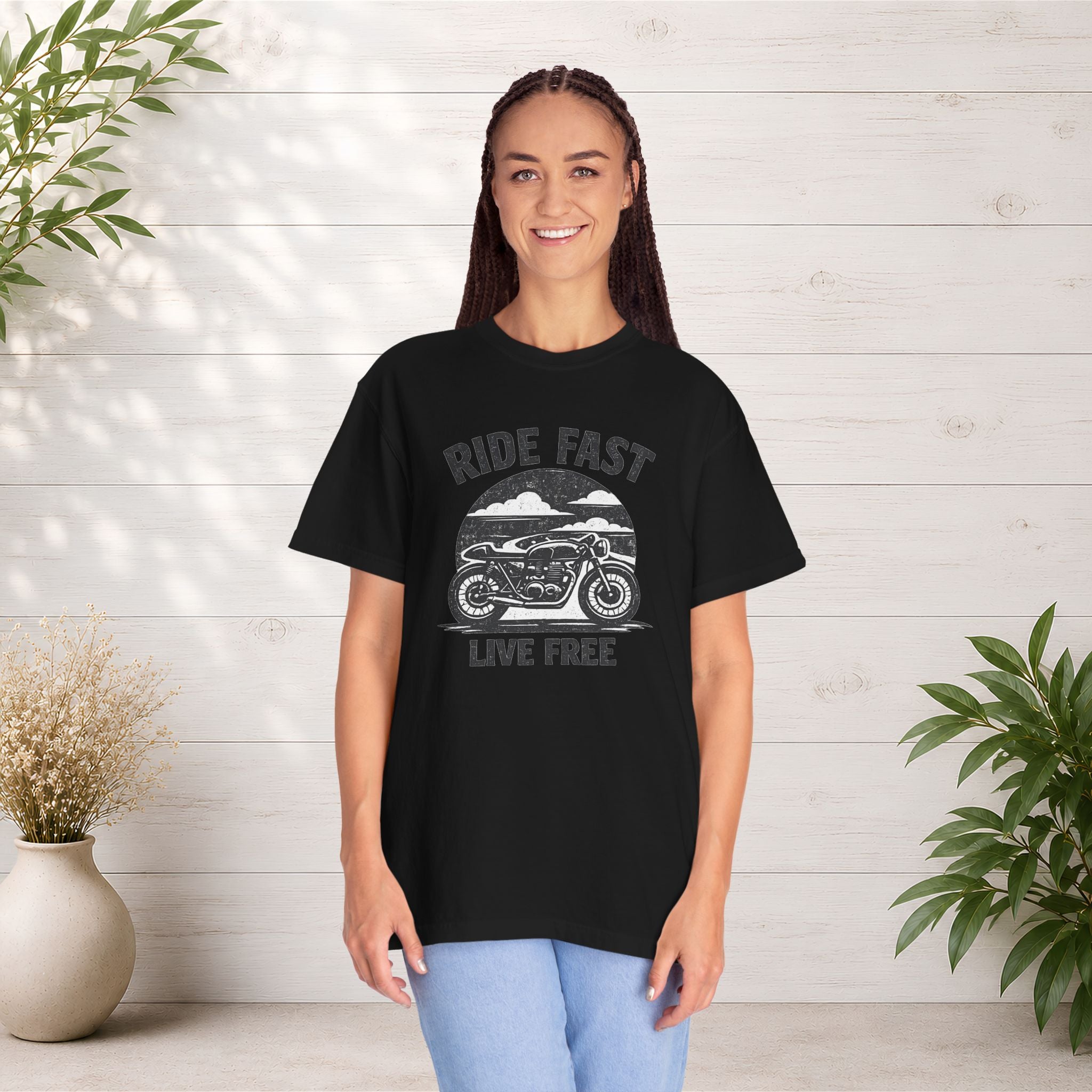 Ride Fast Live Free Motorcycle T-Shirt — Vintage Biker Tee for Riders