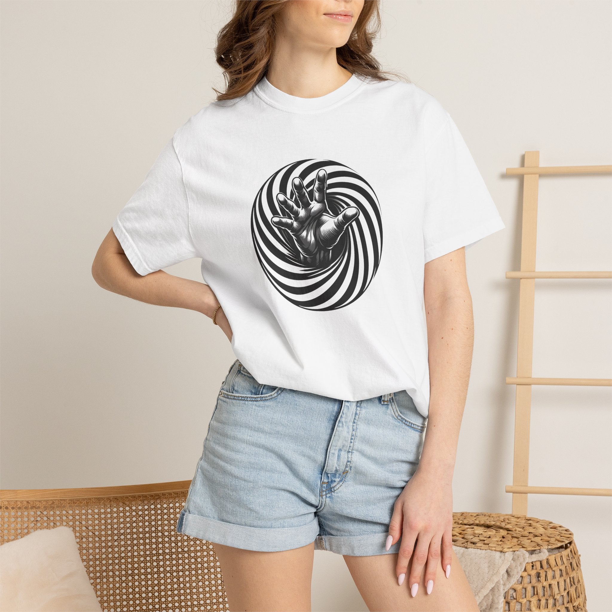 Optical Spiral Hand Graphic T-Shirt