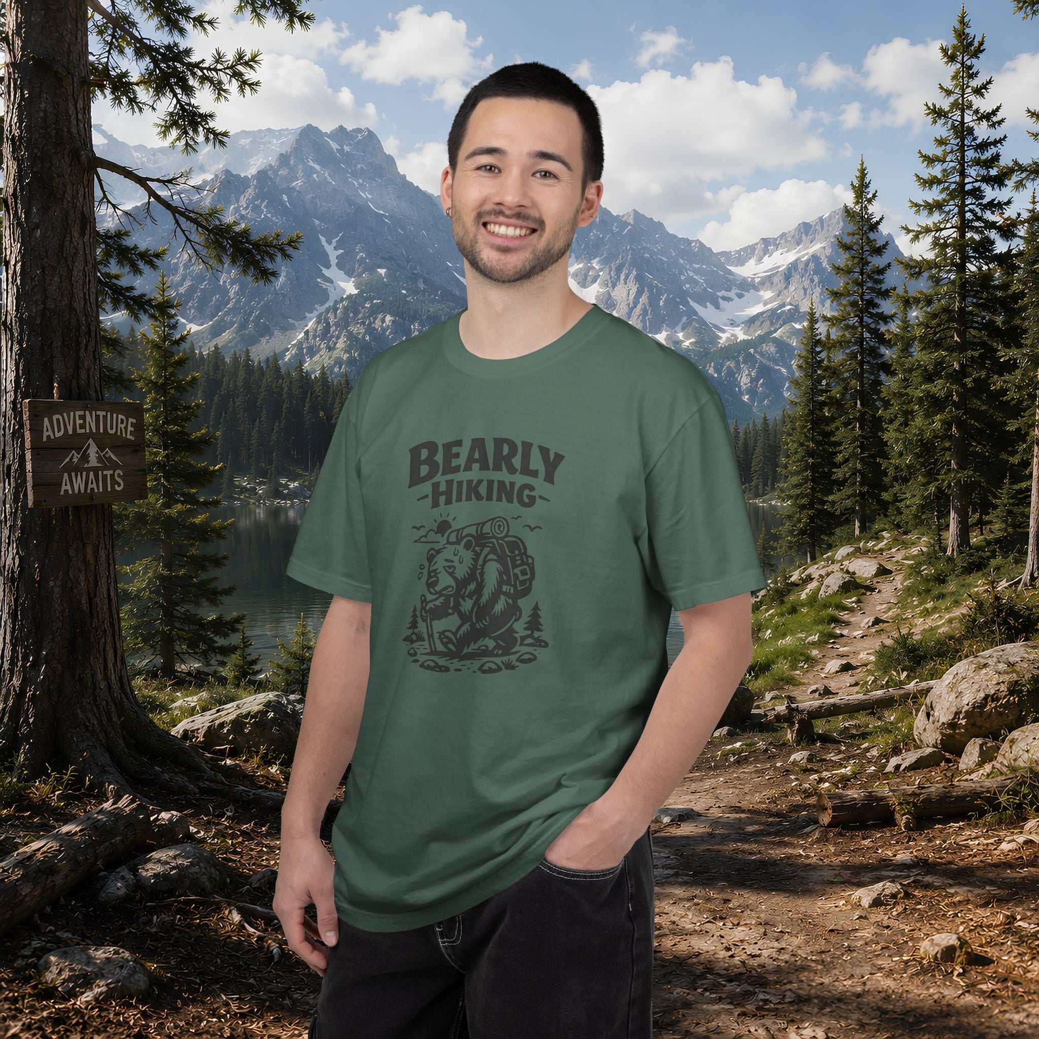 Bearly Hiking T-Shirt — Funny Bear Backpacking Graphic Tee for Hikers & Outdoor Lovers