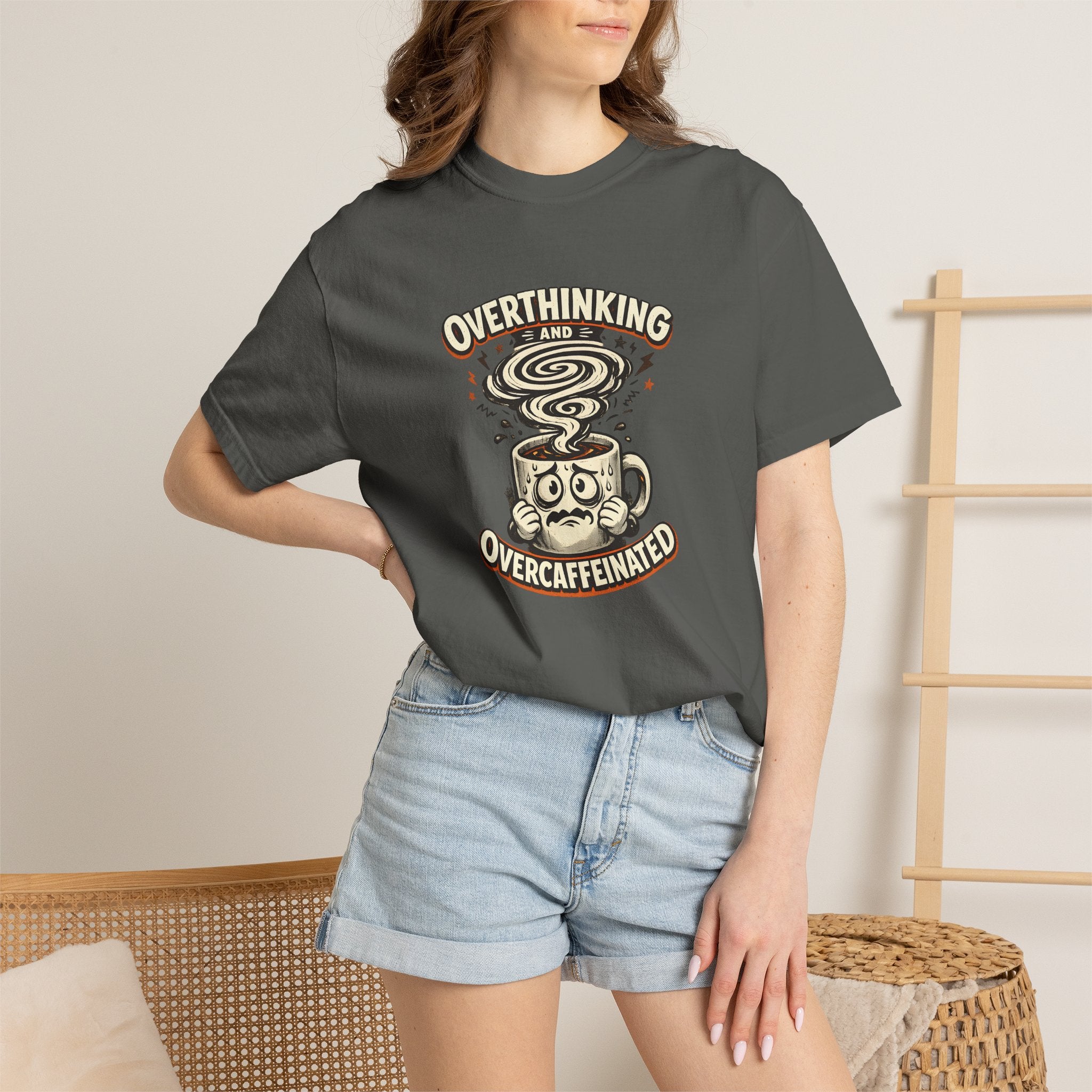 Overthinking & Overcaffeinated T-Shirt — Funny Coffee & Anxiety Graphic Tee