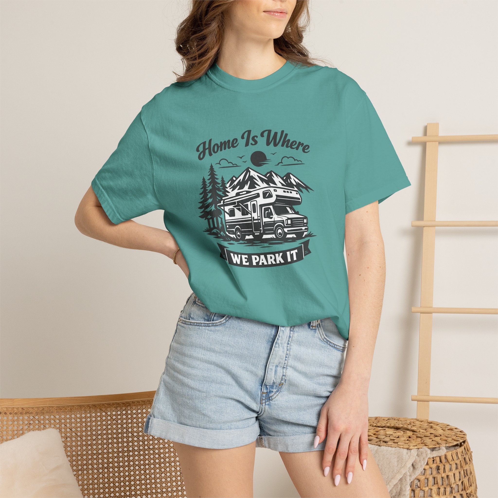 RV Camper T-Shirt — "Home Is Where We Park It" Graphic Tee for RV & van life lovers