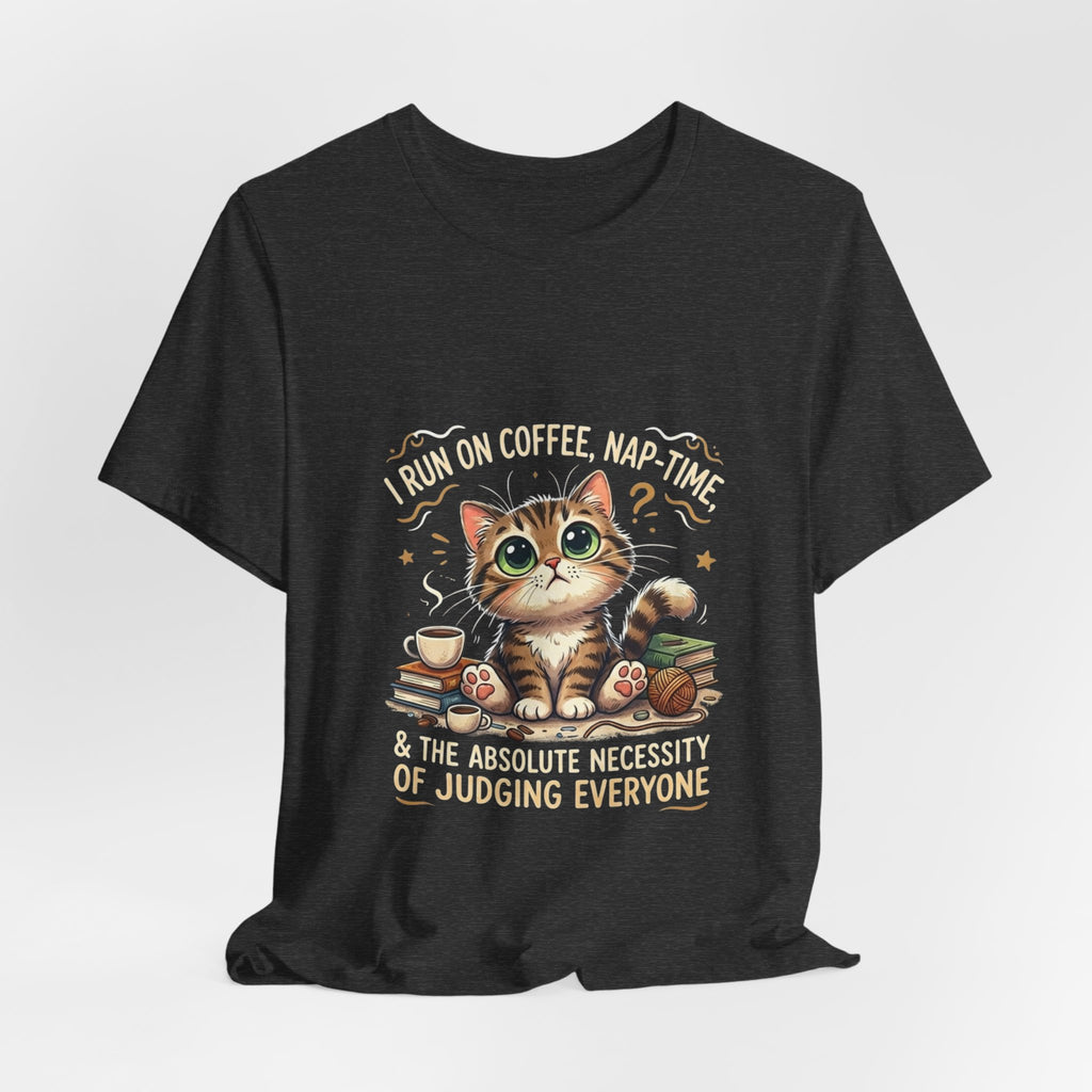 Judging Cat Coffee Books T-Shirt | Cozy Kitty Illustration Tee
