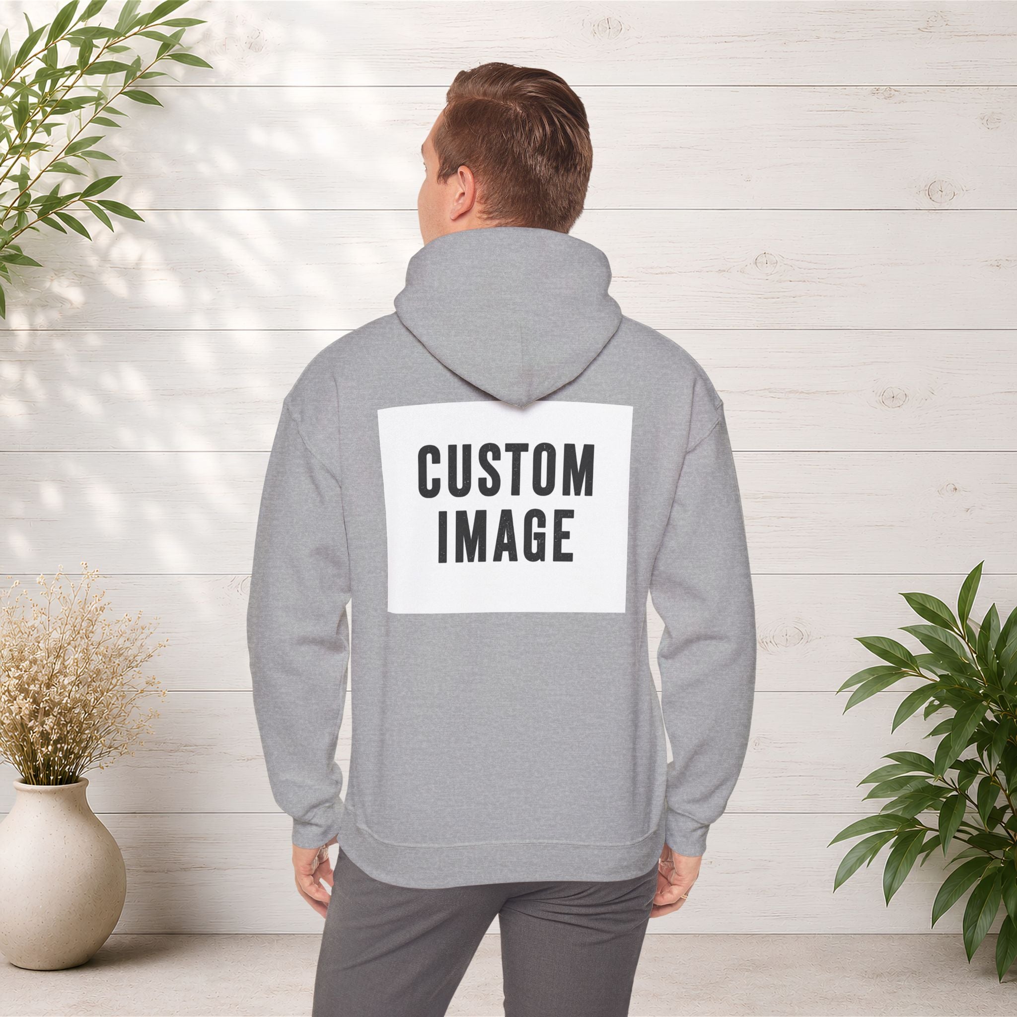 Custom Front Small Left and Back Image Hoodie — Personalized White Pullover Hooded Sweatshirt