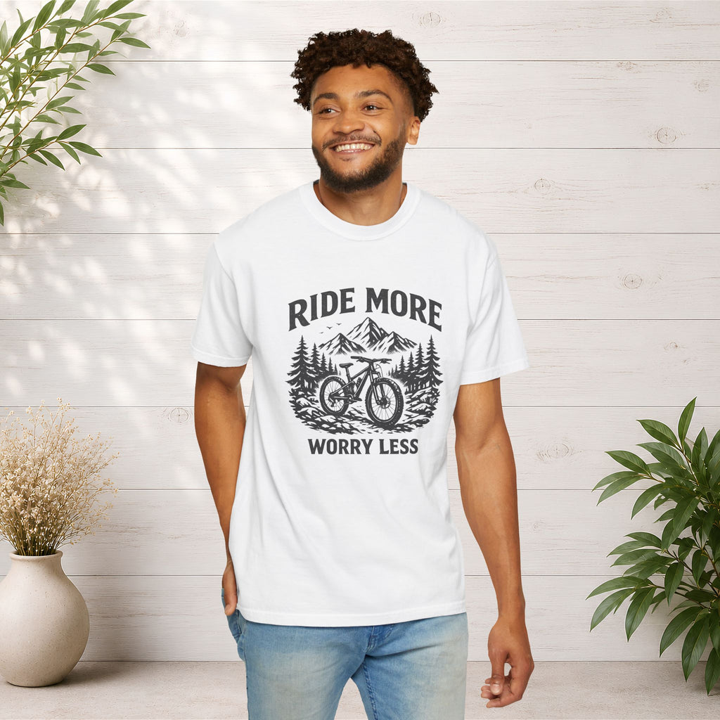 Ride More Worry Less T-Shirt — Mountain Bike Adventure Tee
