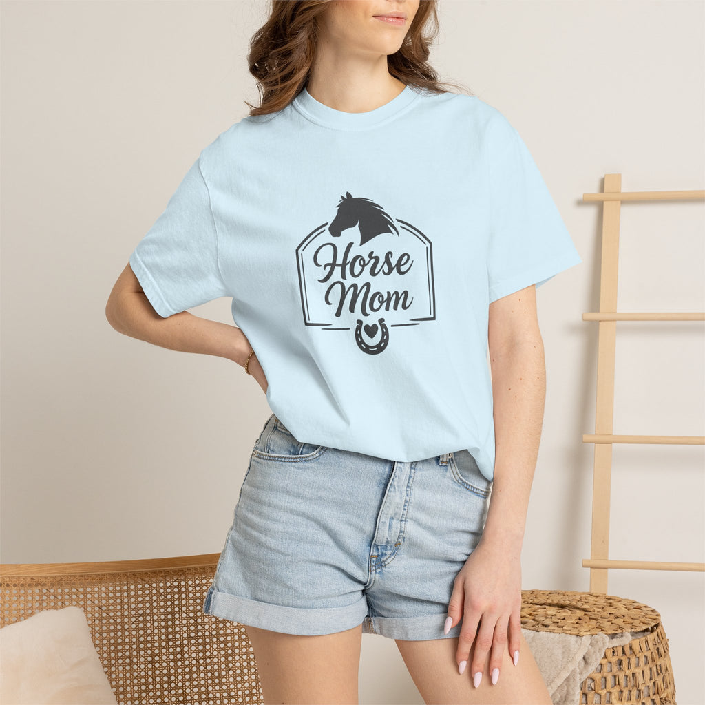 Horse Mom T-Shirt — Equestrian Tee with Horse Silhouette & Horseshoe