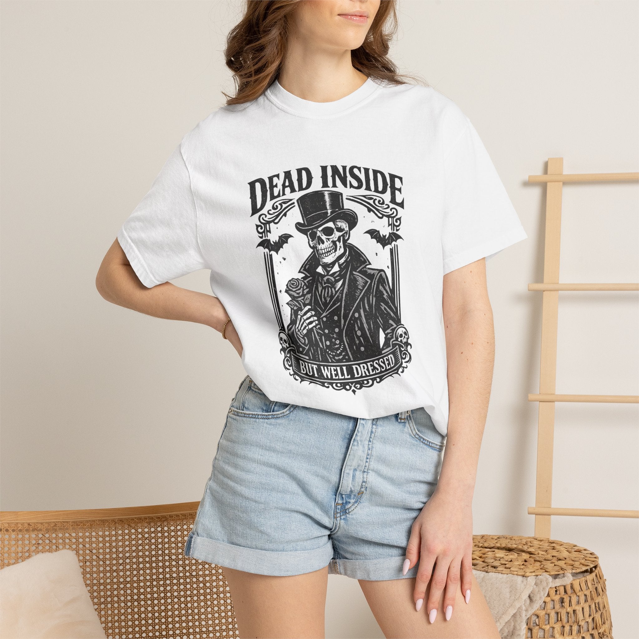 Dead Inside But Well Dressed T-Shirt — Gothic Skeleton Vintage Graphic Tee