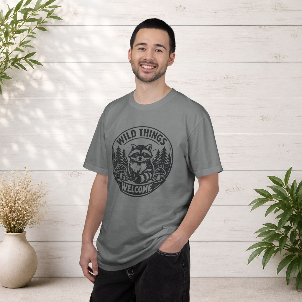 “Wild Things Welcome” Raccoon Forest Graphic T-Shirt