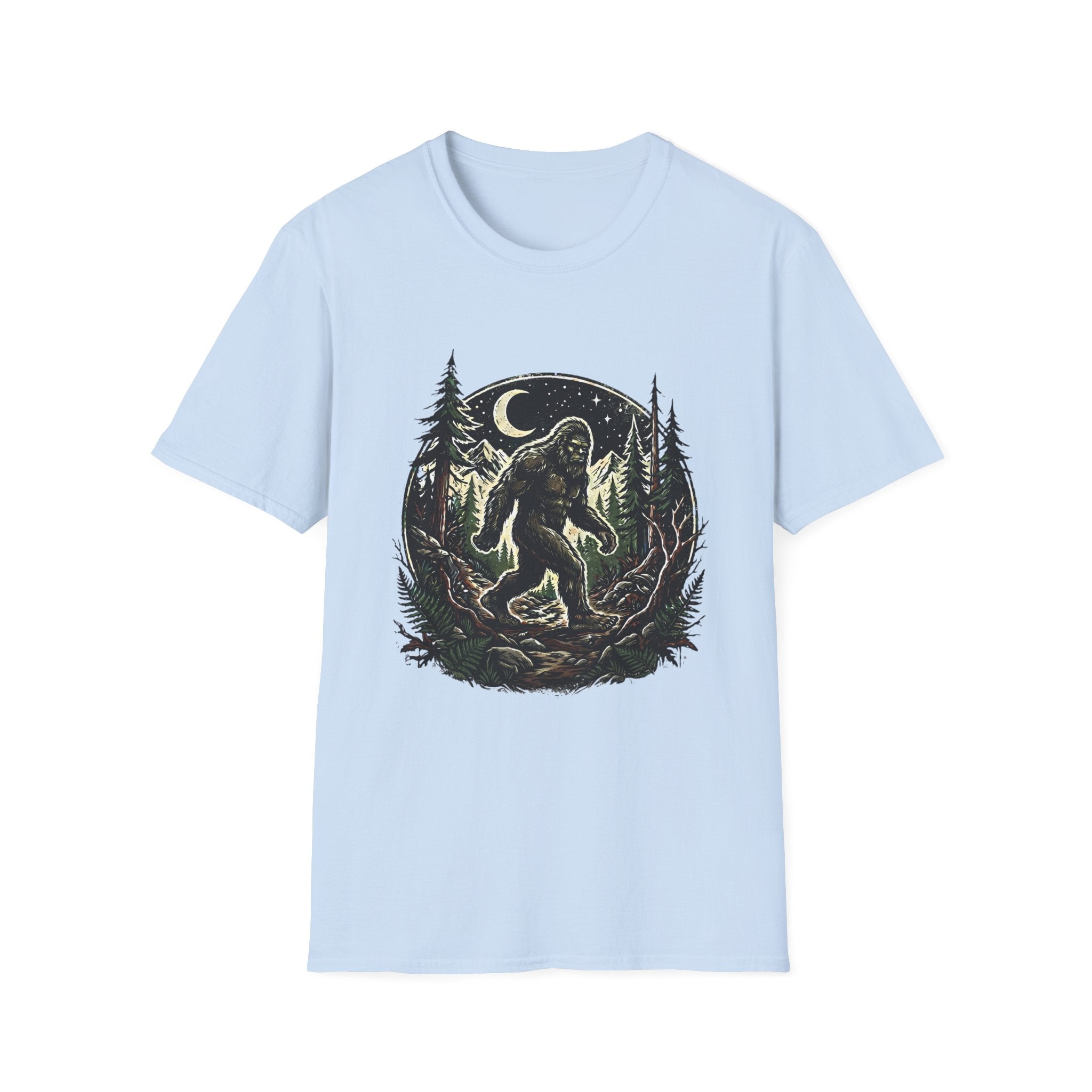 Bigfoot Forest Moon T-Shirt | Sasquatch Night Hiking Design