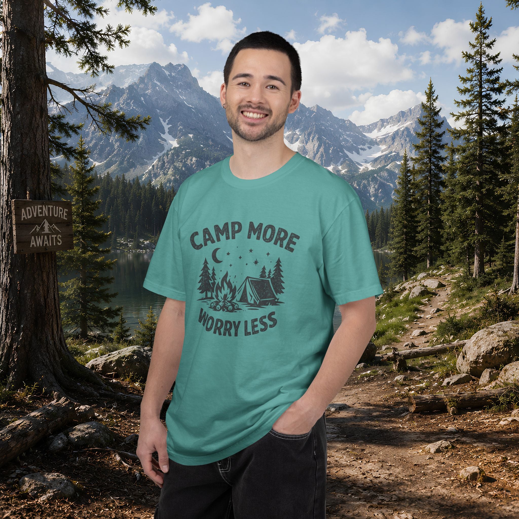Camp More Worry Less T-Shirt - Camping Enthusiast Tee