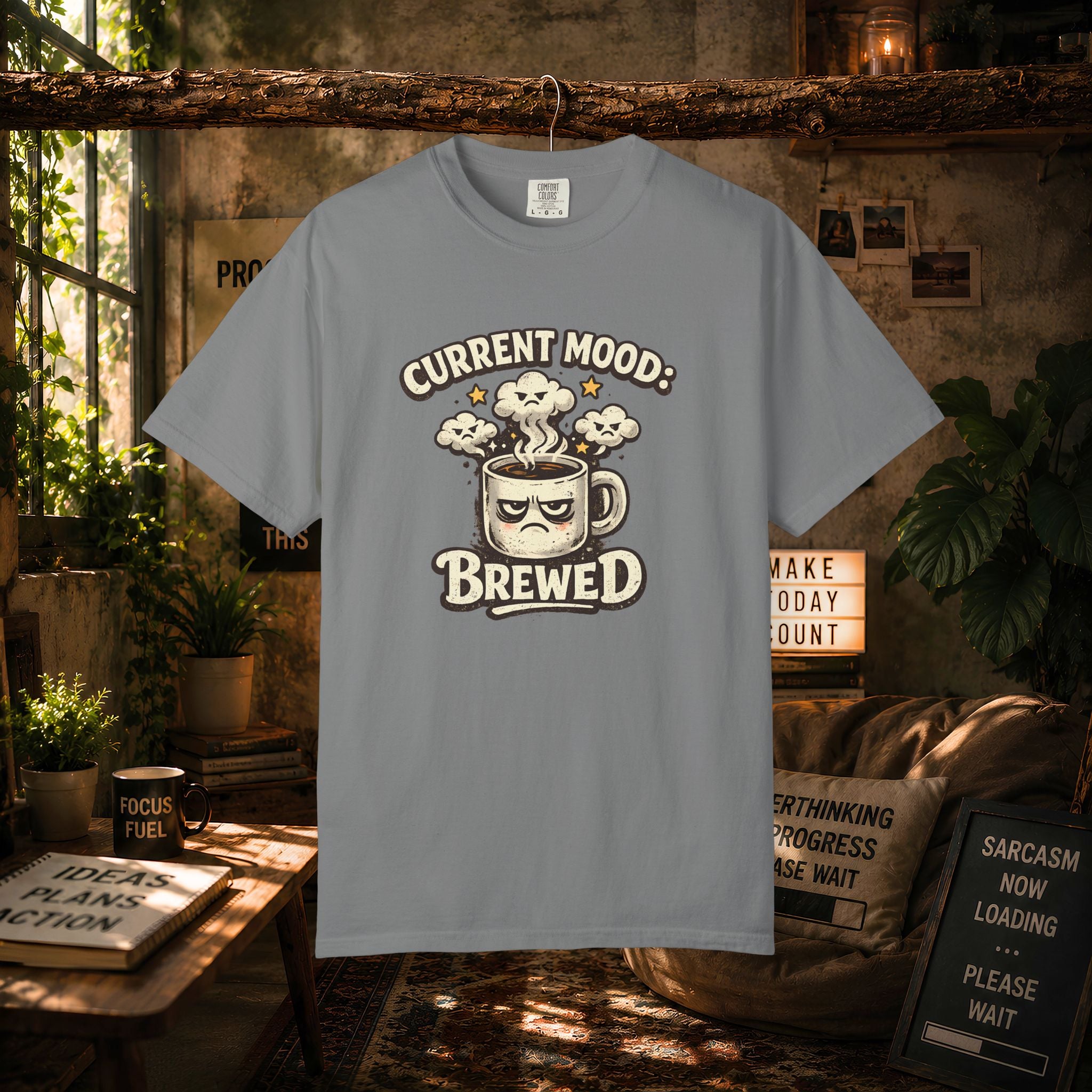 Coffee T-Shirt — "Current Mood: Brewed" Graphic Tee