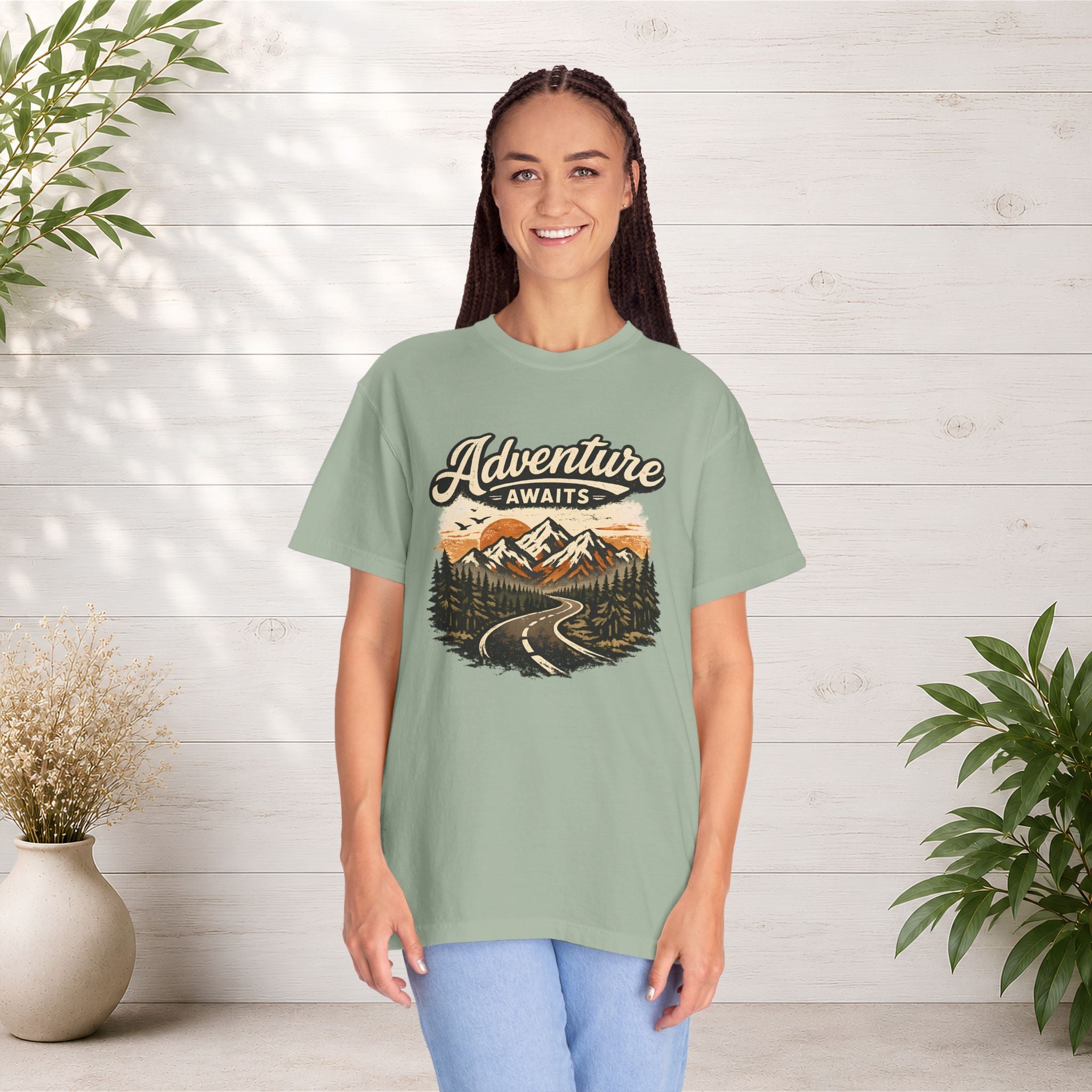 Adventure Awaits T-Shirt — Scenic Mountain Road Graphic Tee