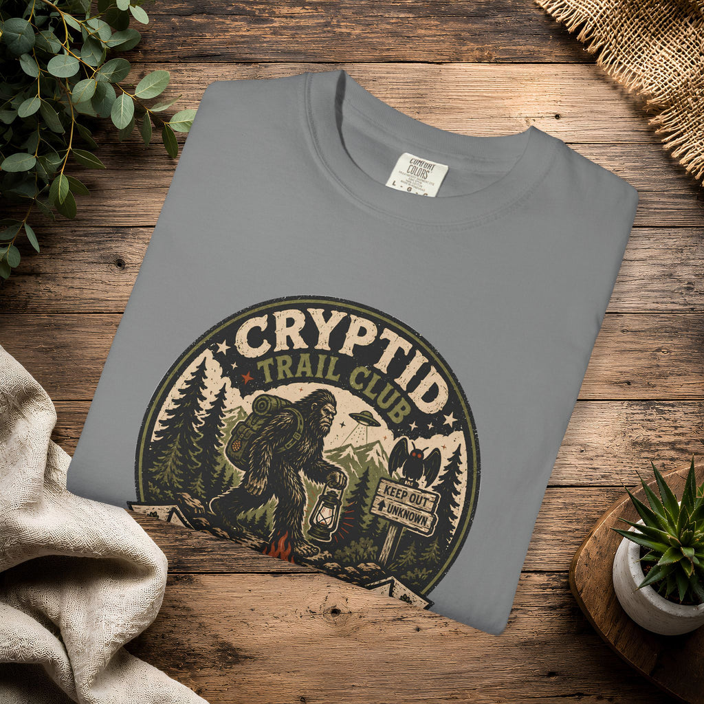 Cryptid Trail Club T-Shirt — "Take a Hike, Stay Hidden" Outdoor Sasquatch Tee